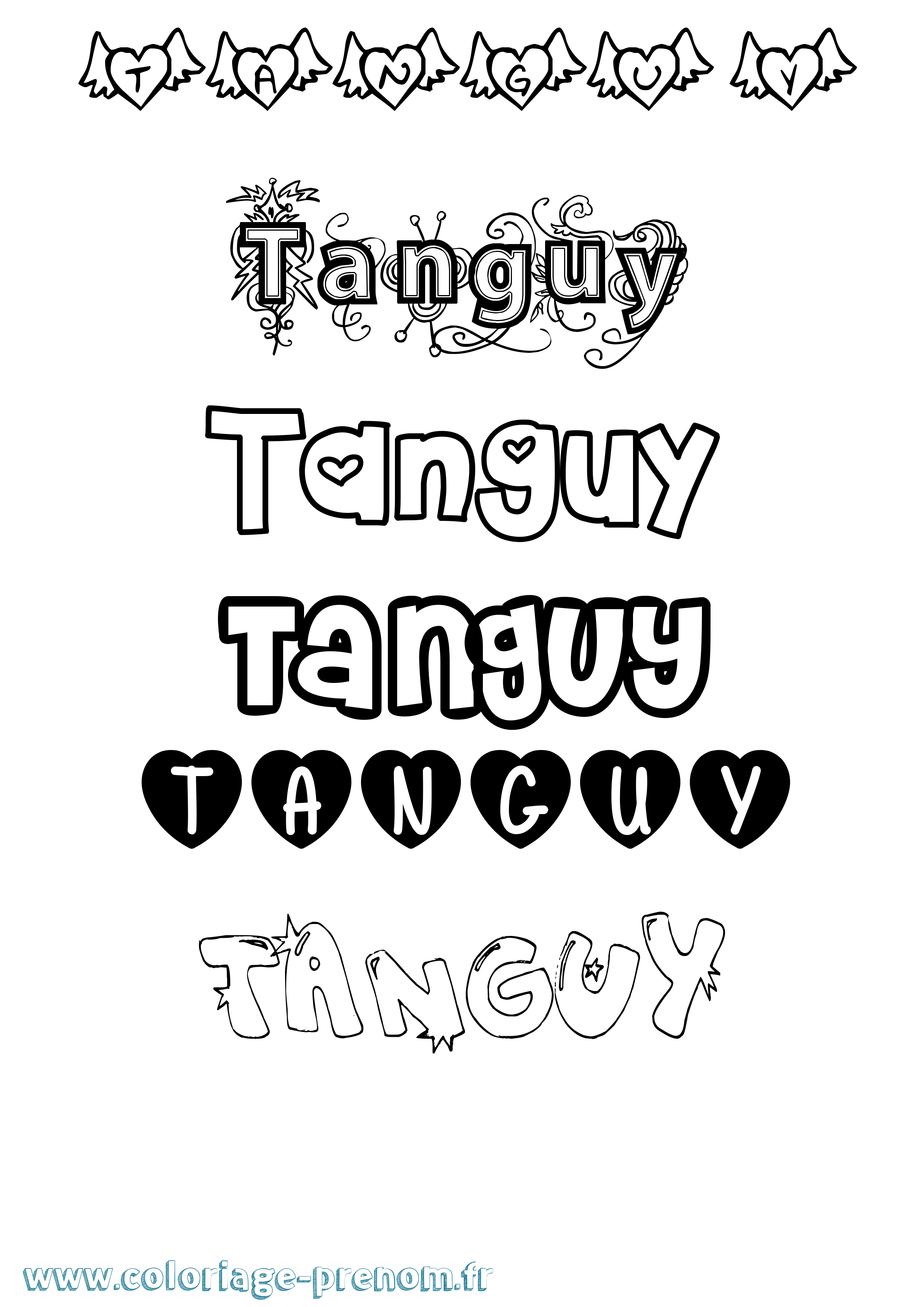 Coloriage prénom Tanguy Girly