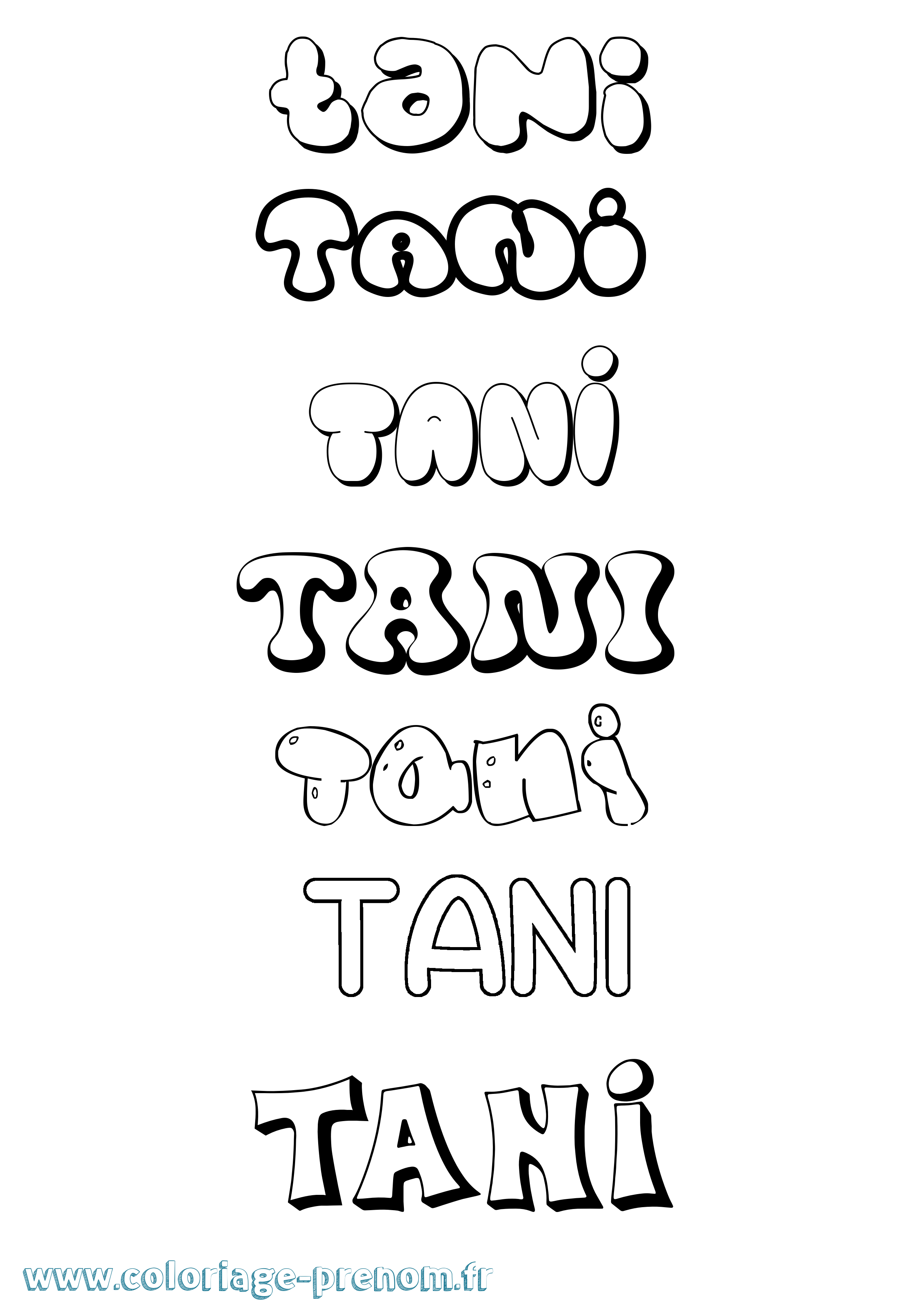 Coloriage prénom Tani Bubble