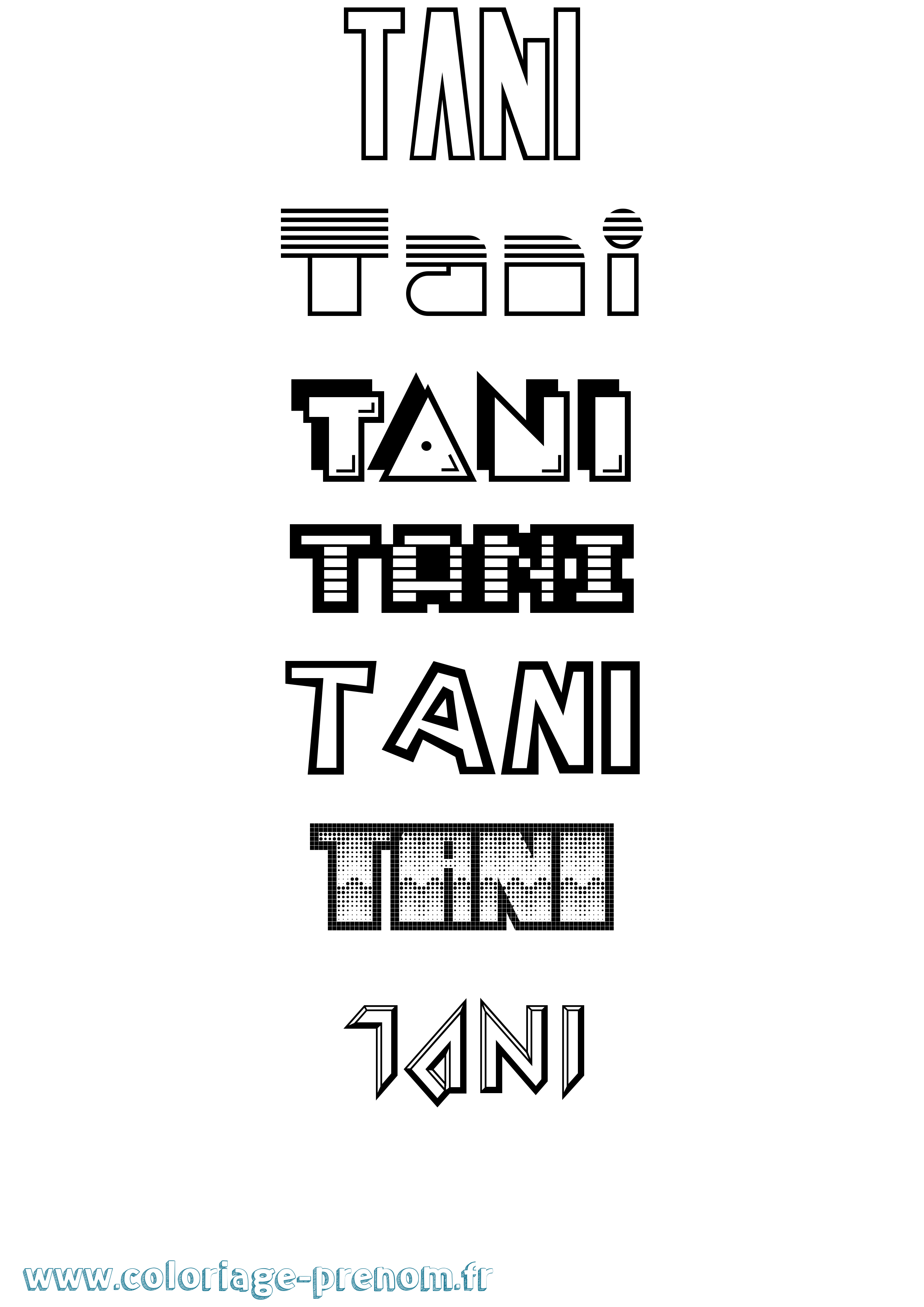 Coloriage prénom Tani Jeux Vidéos