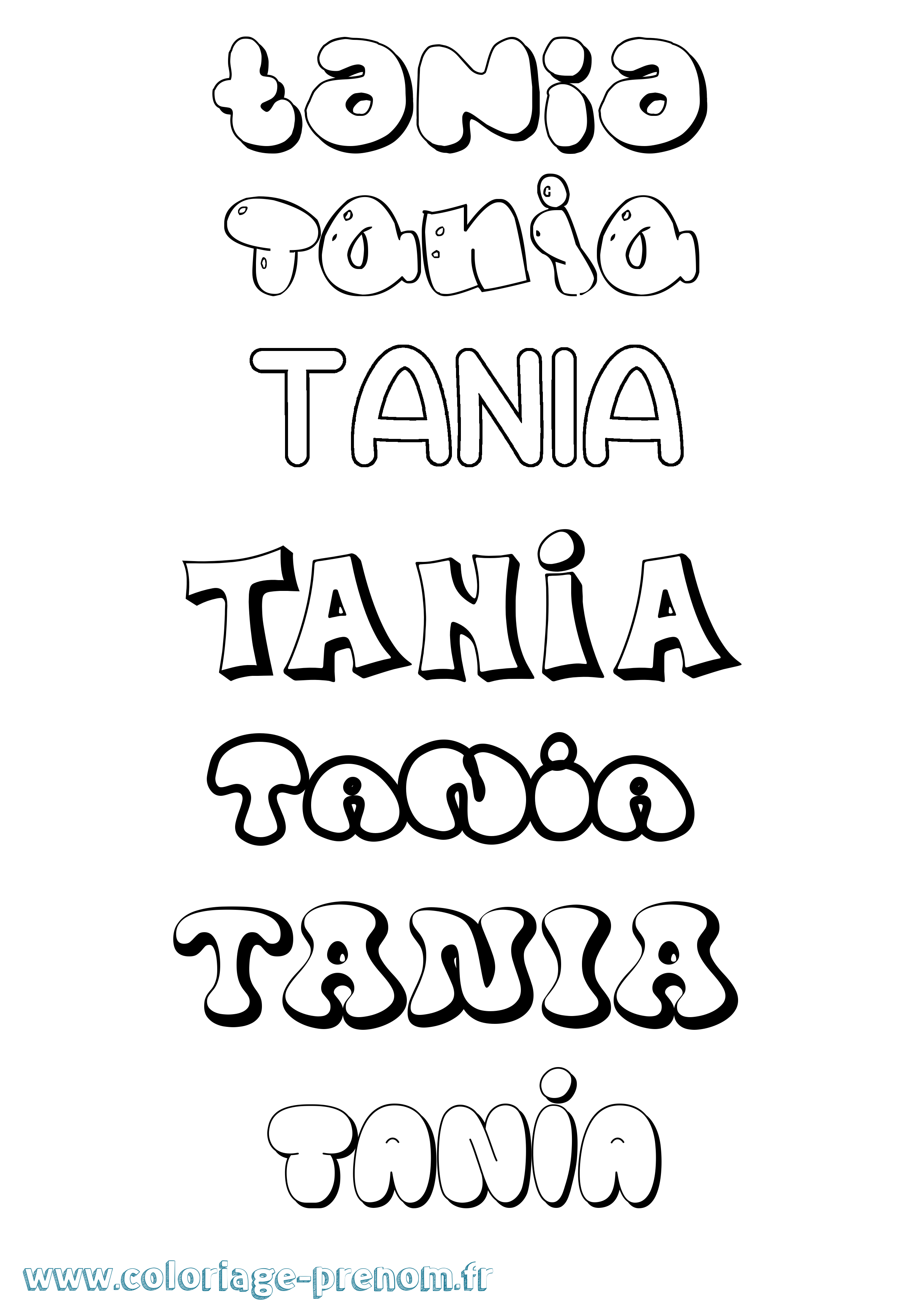 Coloriage prénom Tania Bubble