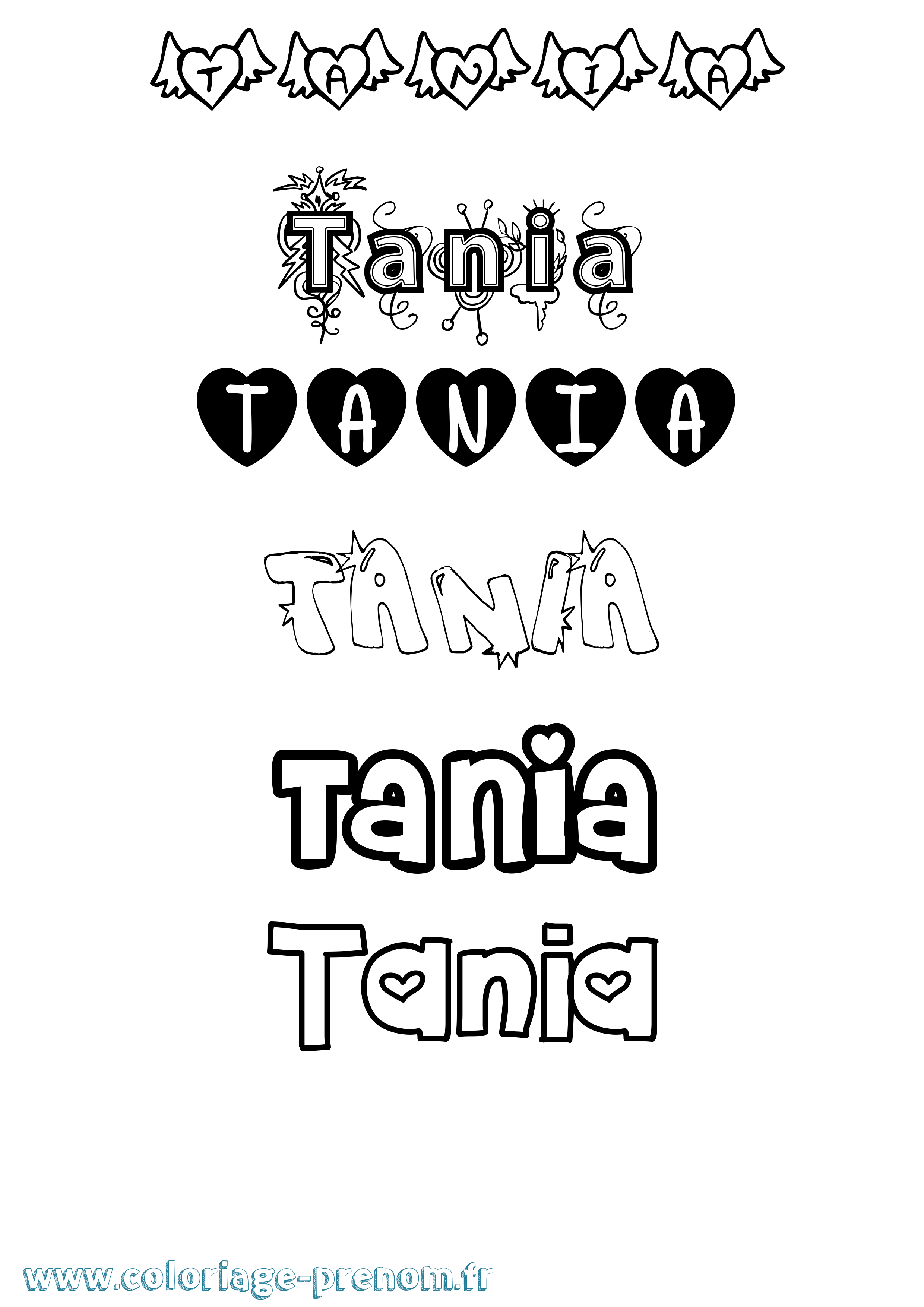 Coloriage prénom Tania Girly
