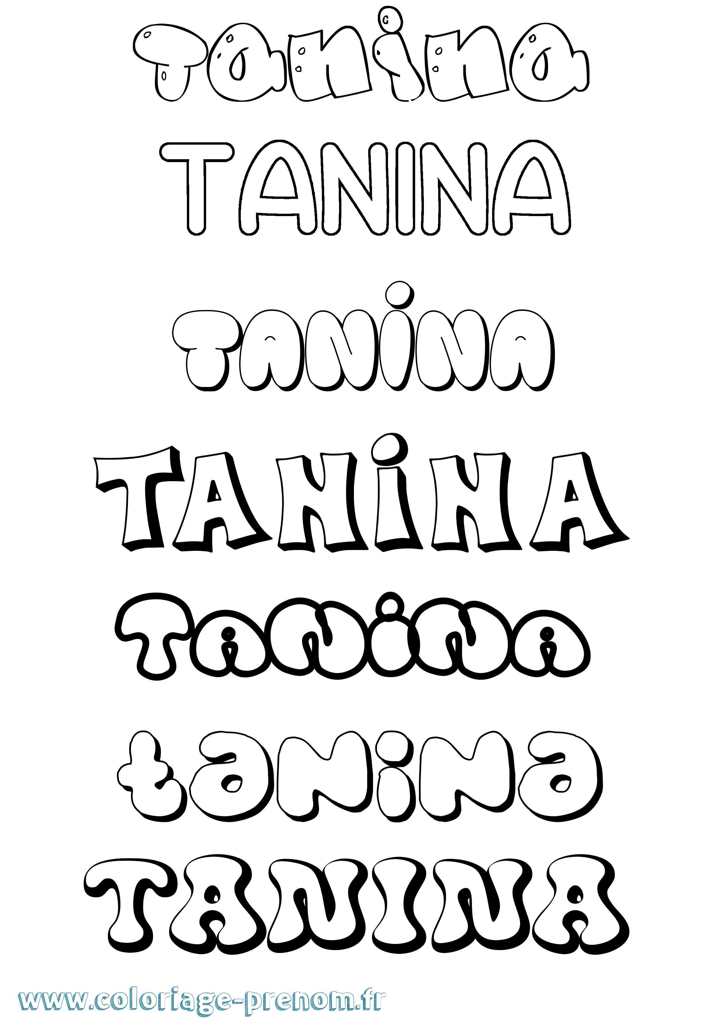 Coloriage prénom Tanina Bubble