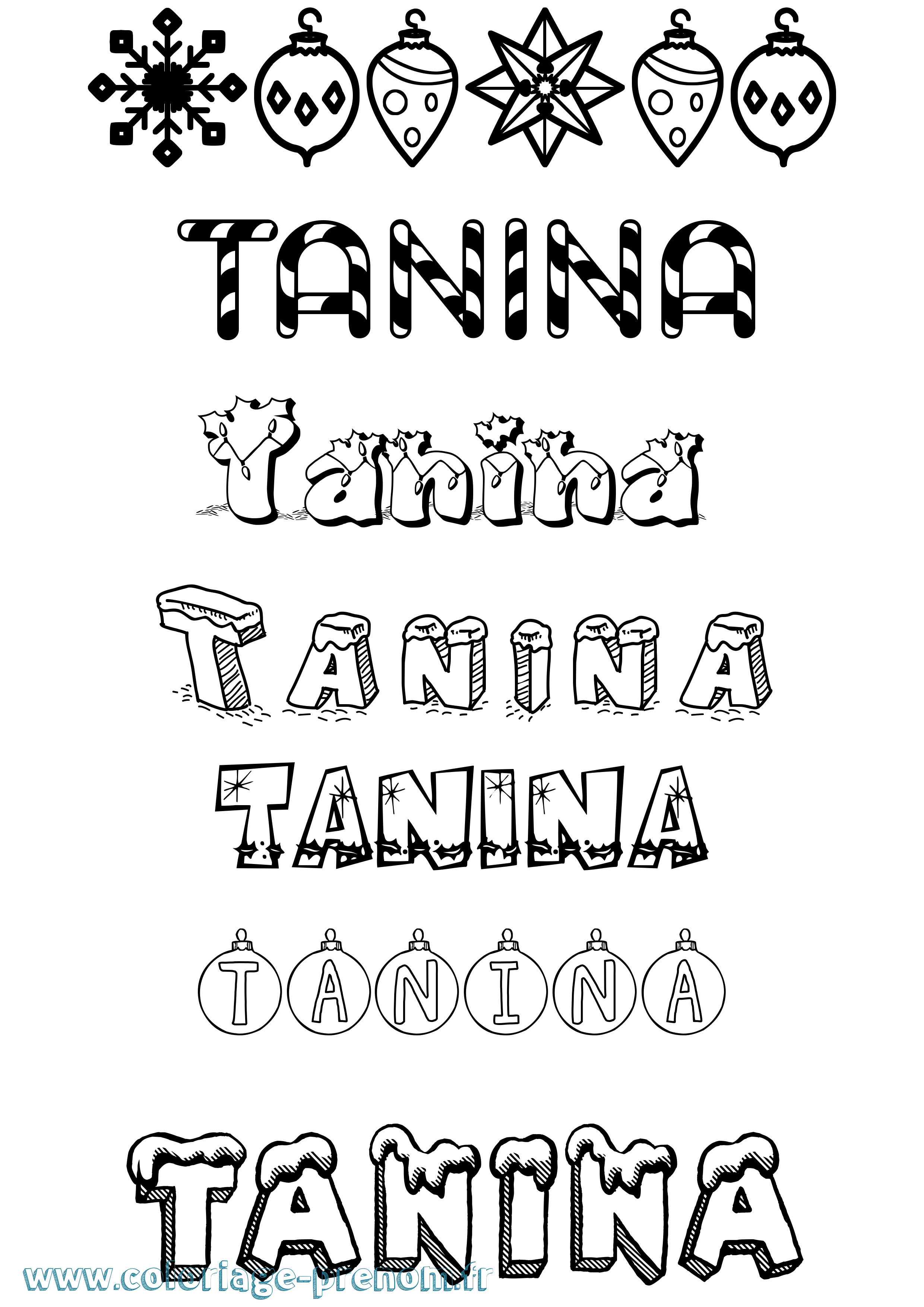Coloriage prénom Tanina Noël
