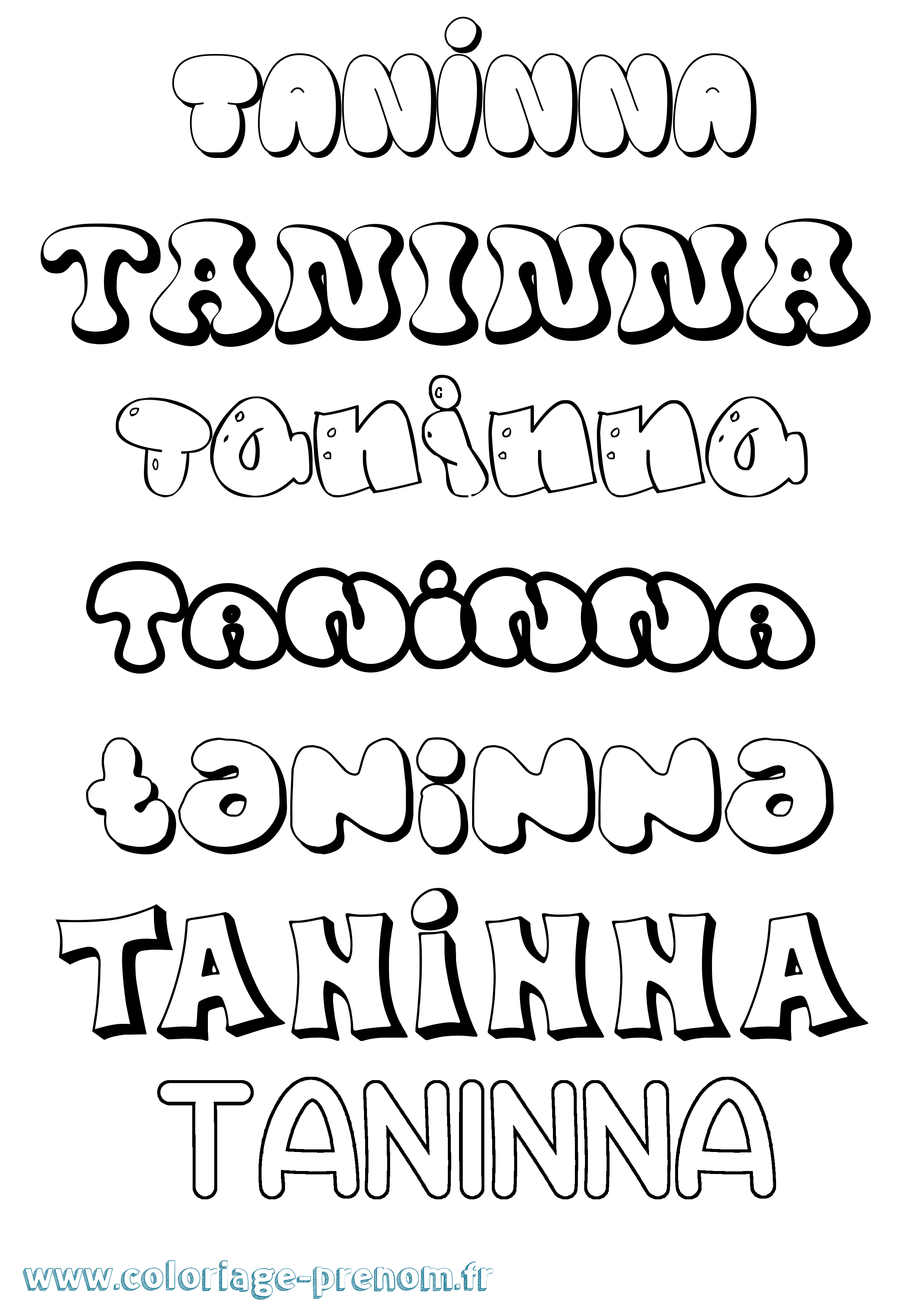 Coloriage prénom Taninna Bubble