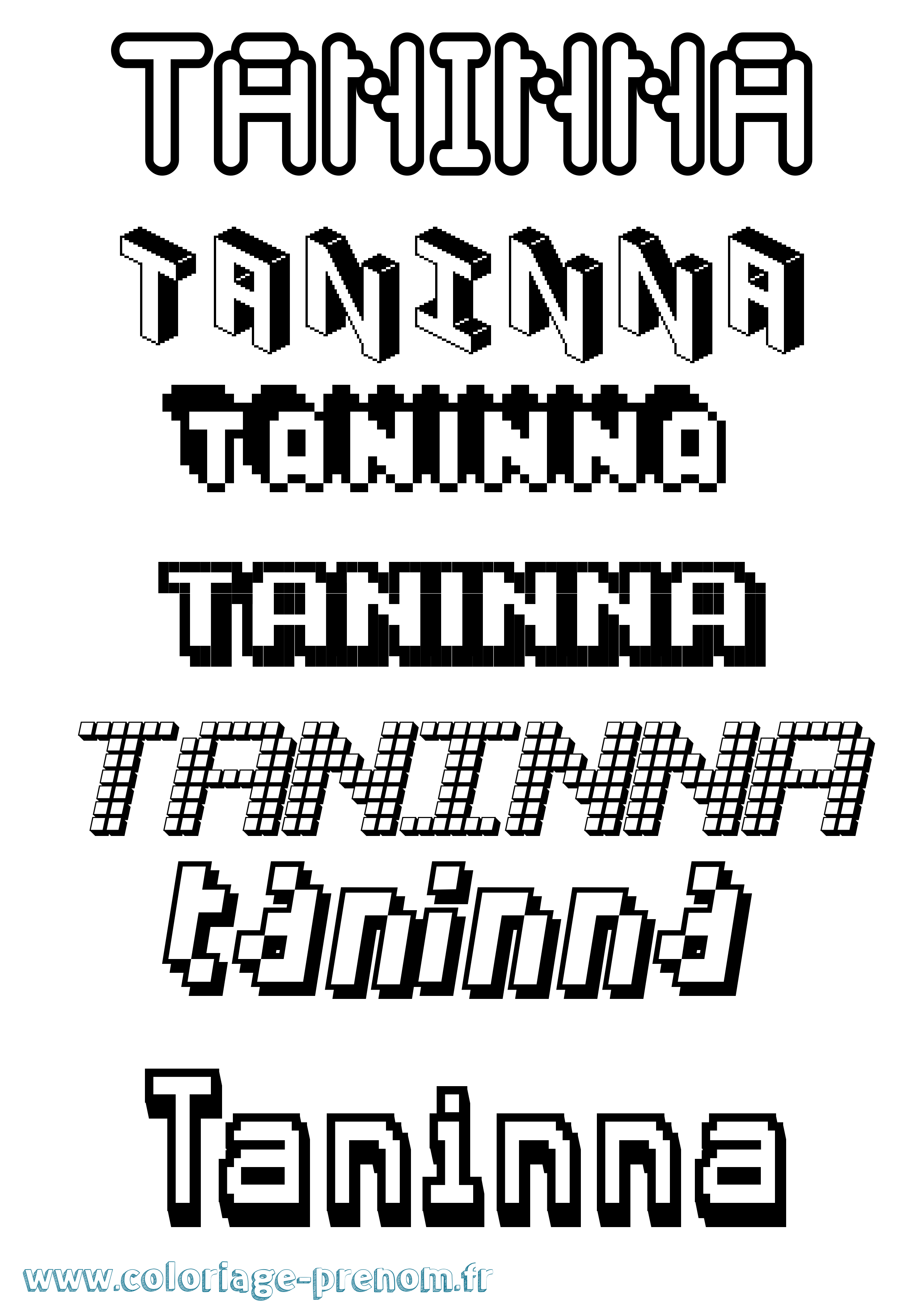 Coloriage prénom Taninna Pixel