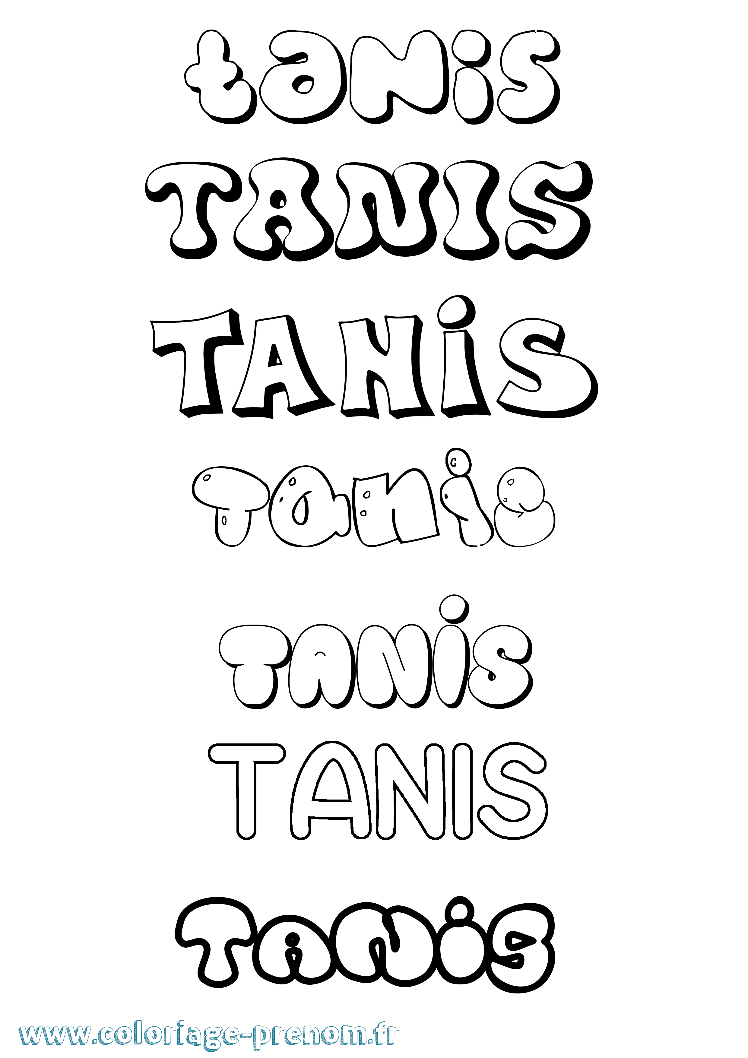 Coloriage Tanis Bubble Coloriage prénom Tanis Bubble