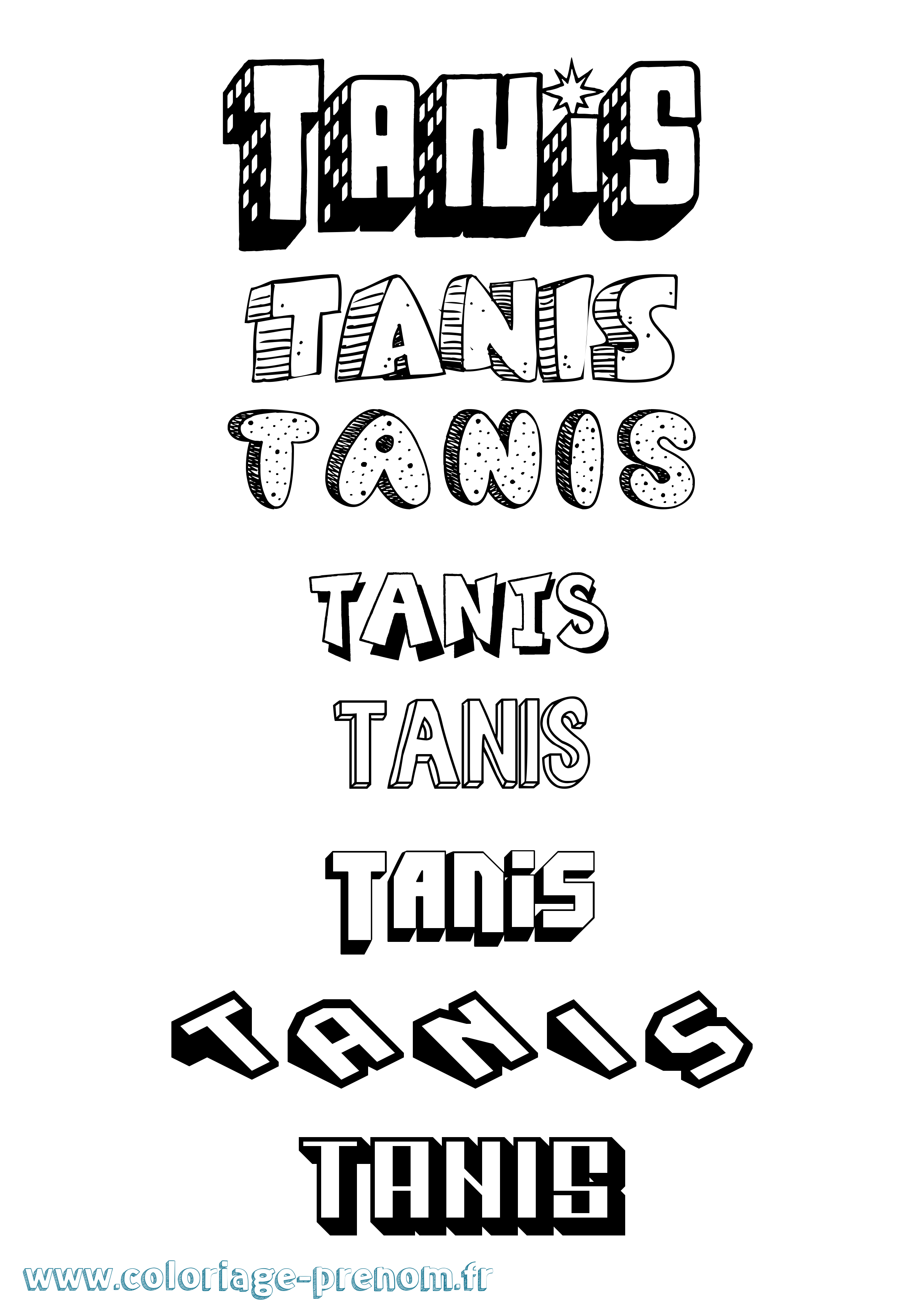 Coloriage Tanis Effet 3D Coloriage prénom Tanis Effet 3D
