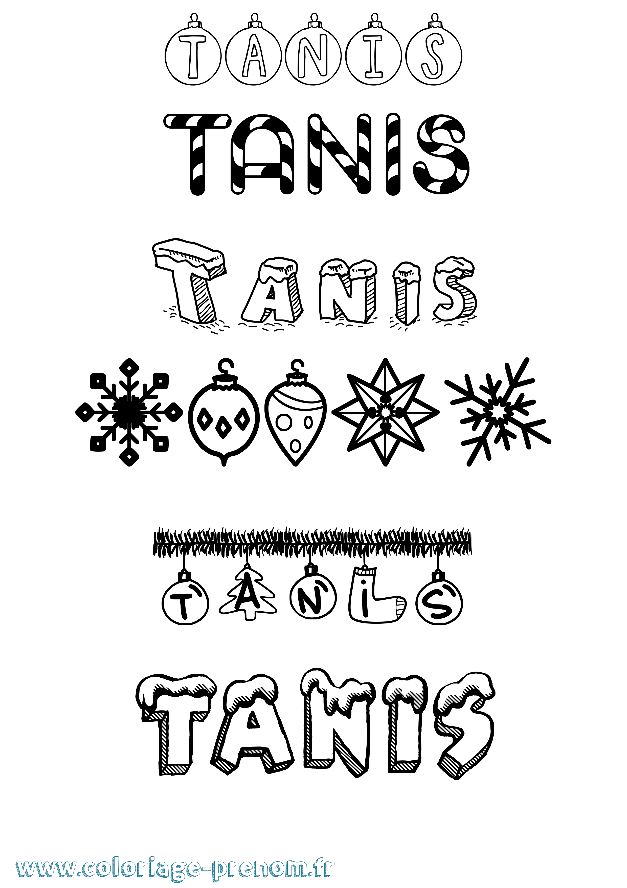 Coloriage Tanis Noël Coloriage prénom Tanis Noël