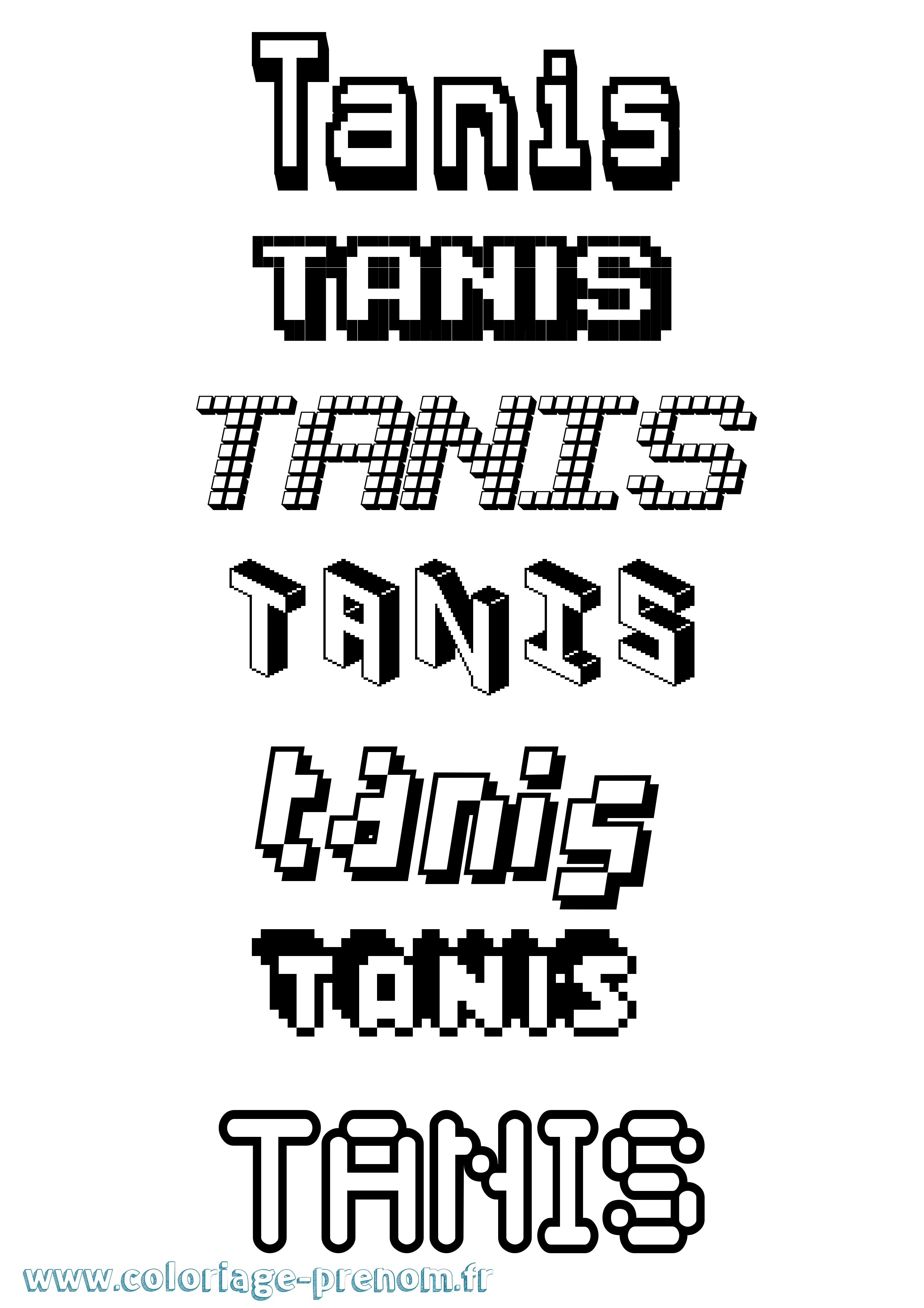 Coloriage prénom Tanis Pixel