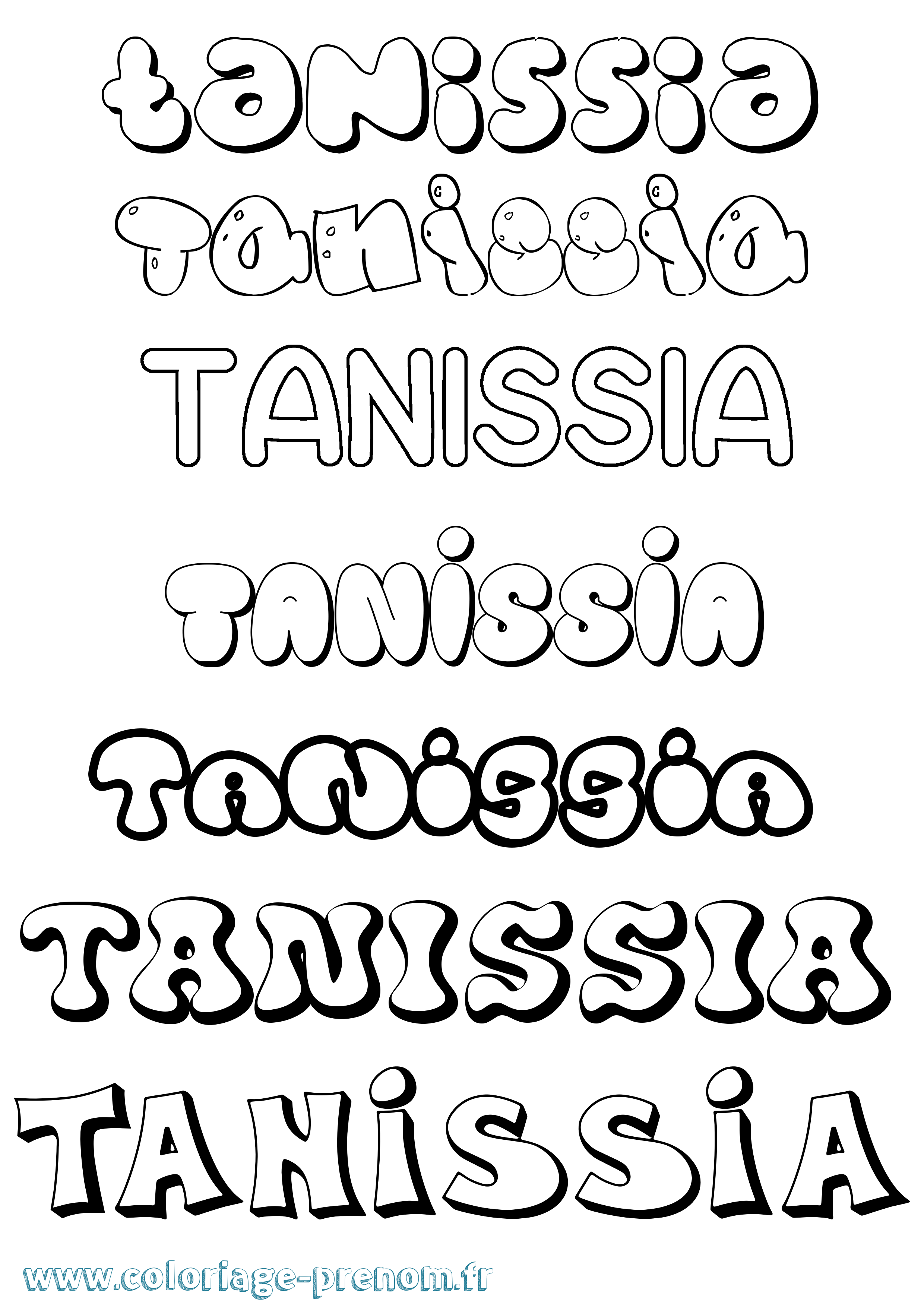 Coloriage prénom Tanissia Bubble