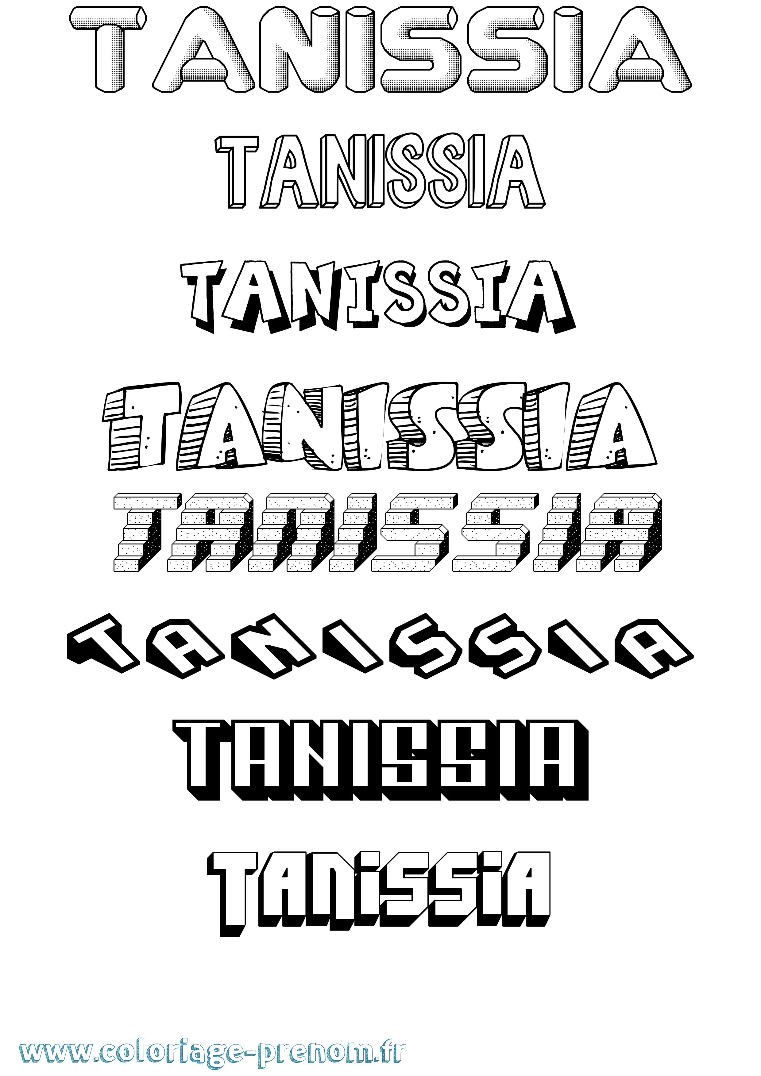 Coloriage prénom Tanissia Effet 3D