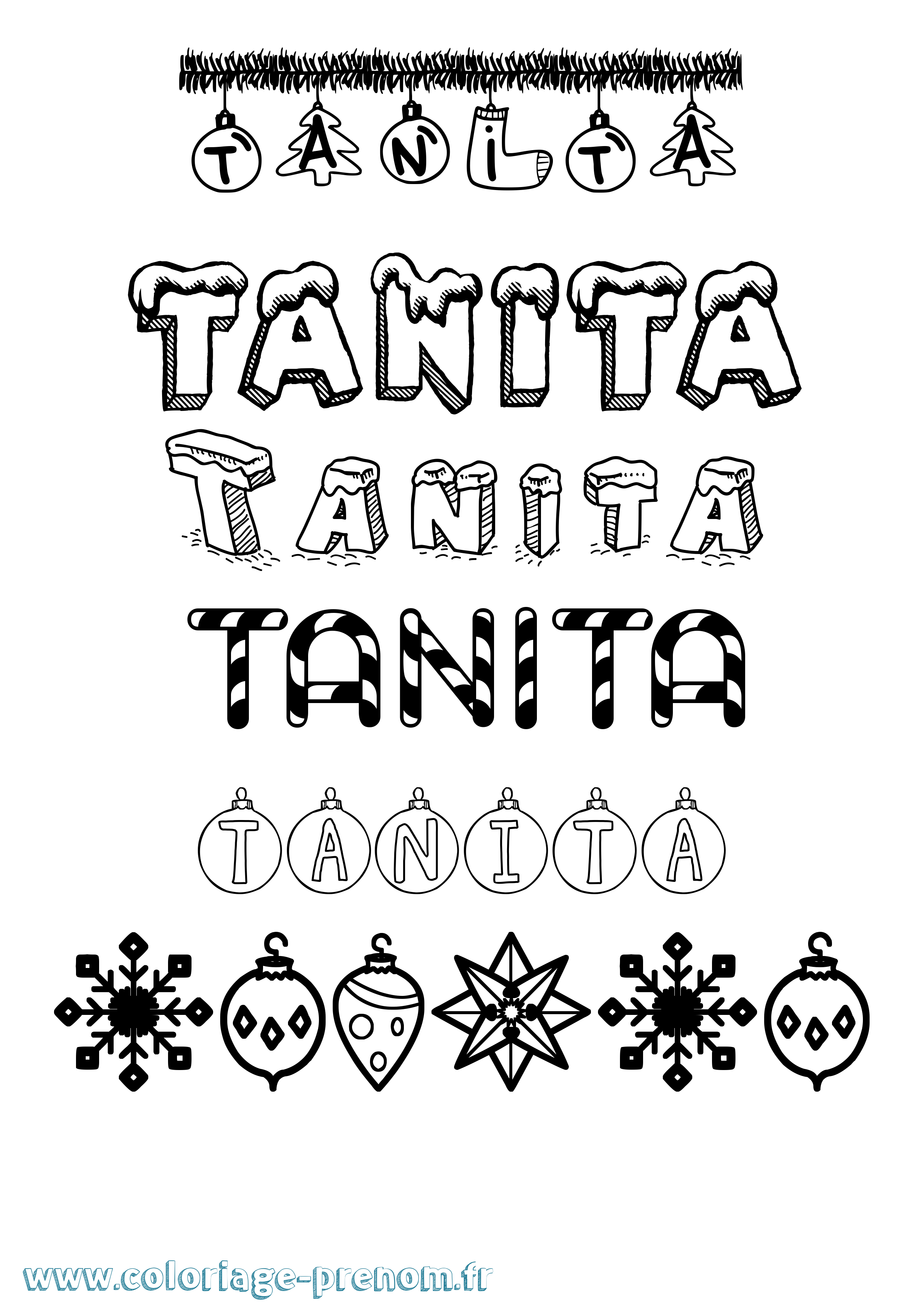 Coloriage prénom Tanita Noël