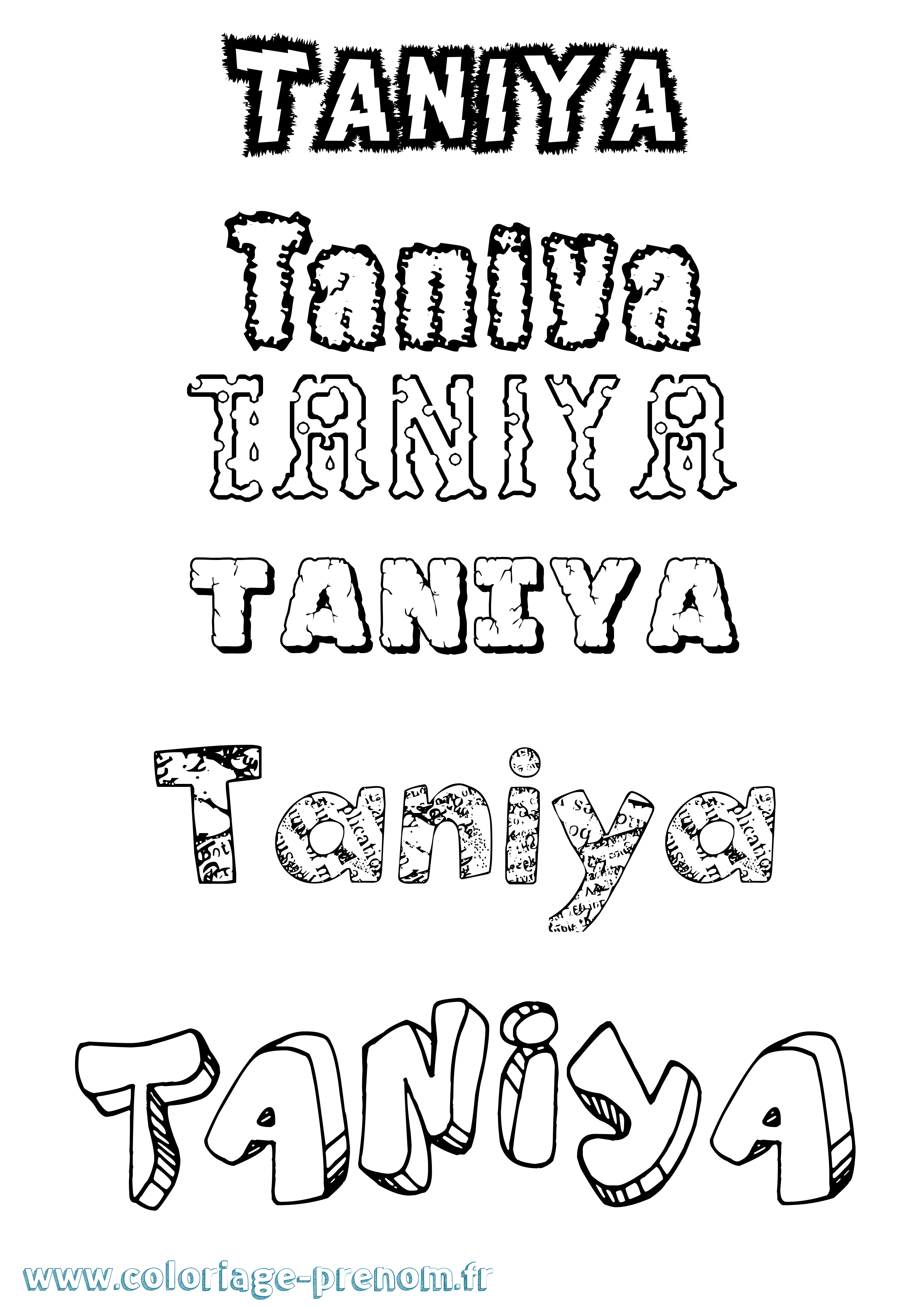 Coloriage prénom Taniya Destructuré