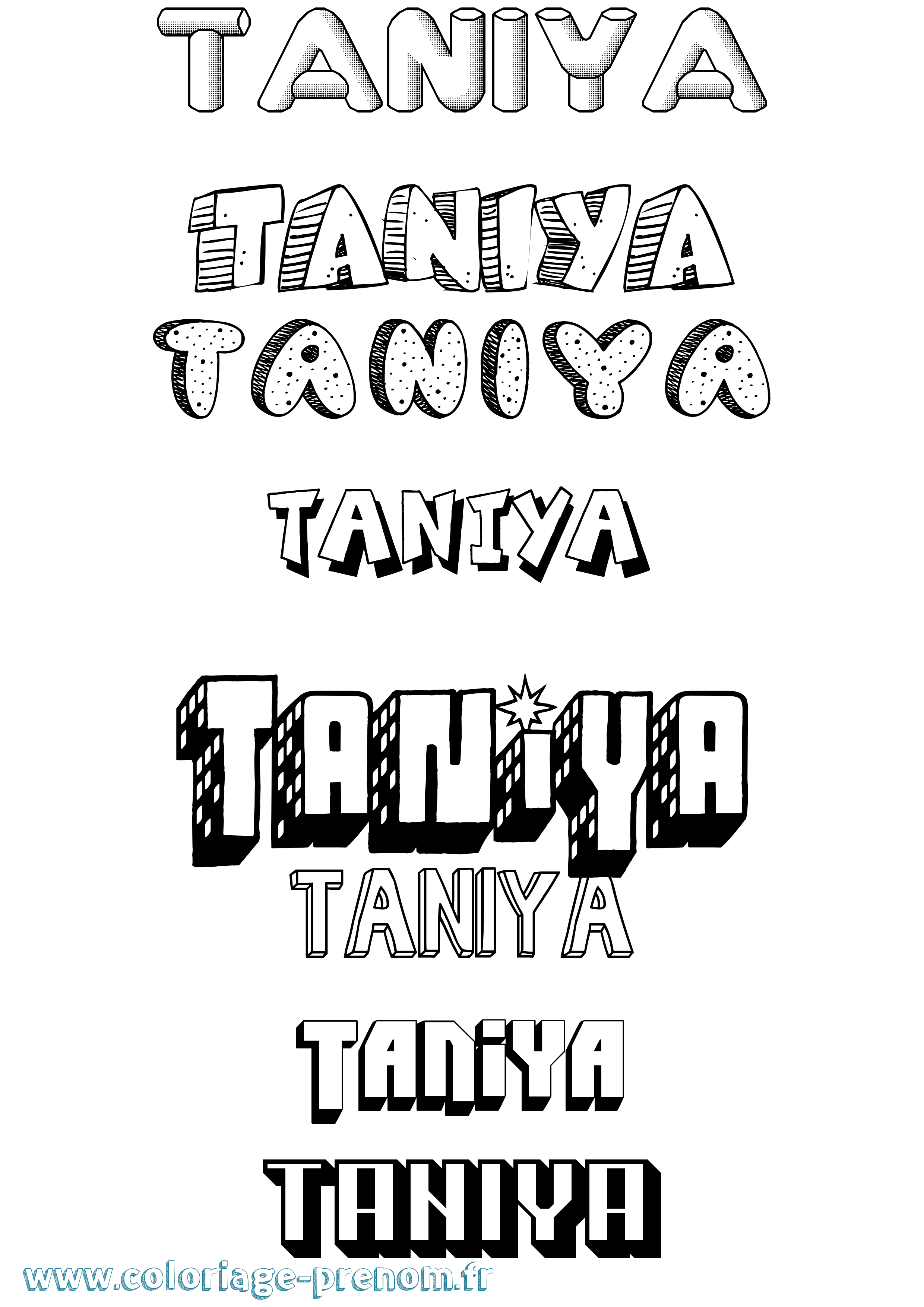Coloriage prénom Taniya Effet 3D