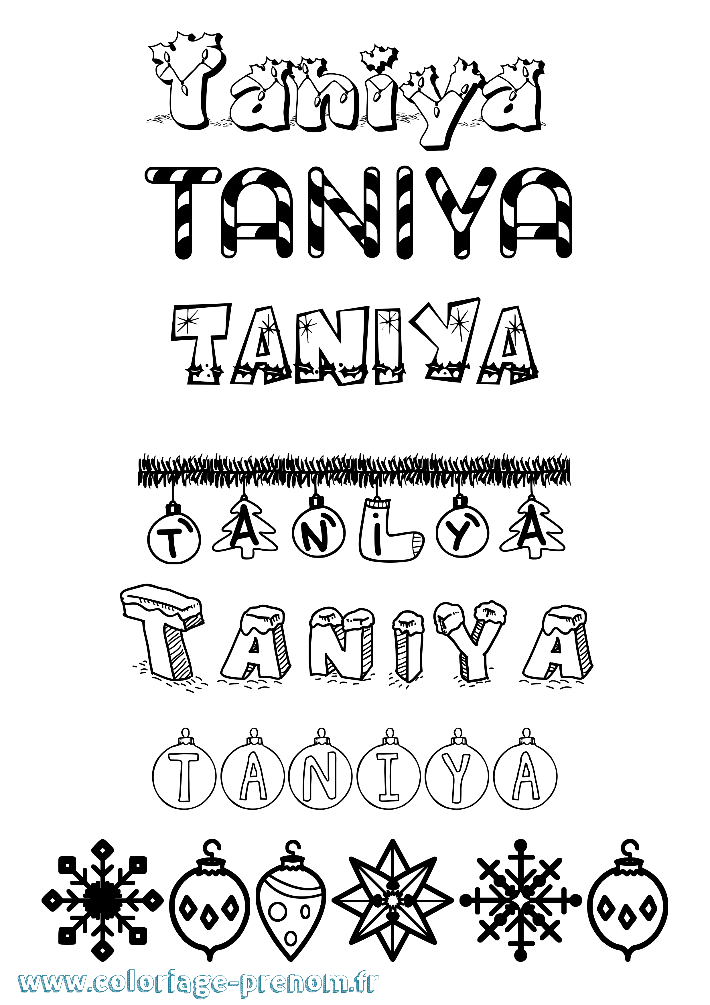 Coloriage prénom Taniya Noël