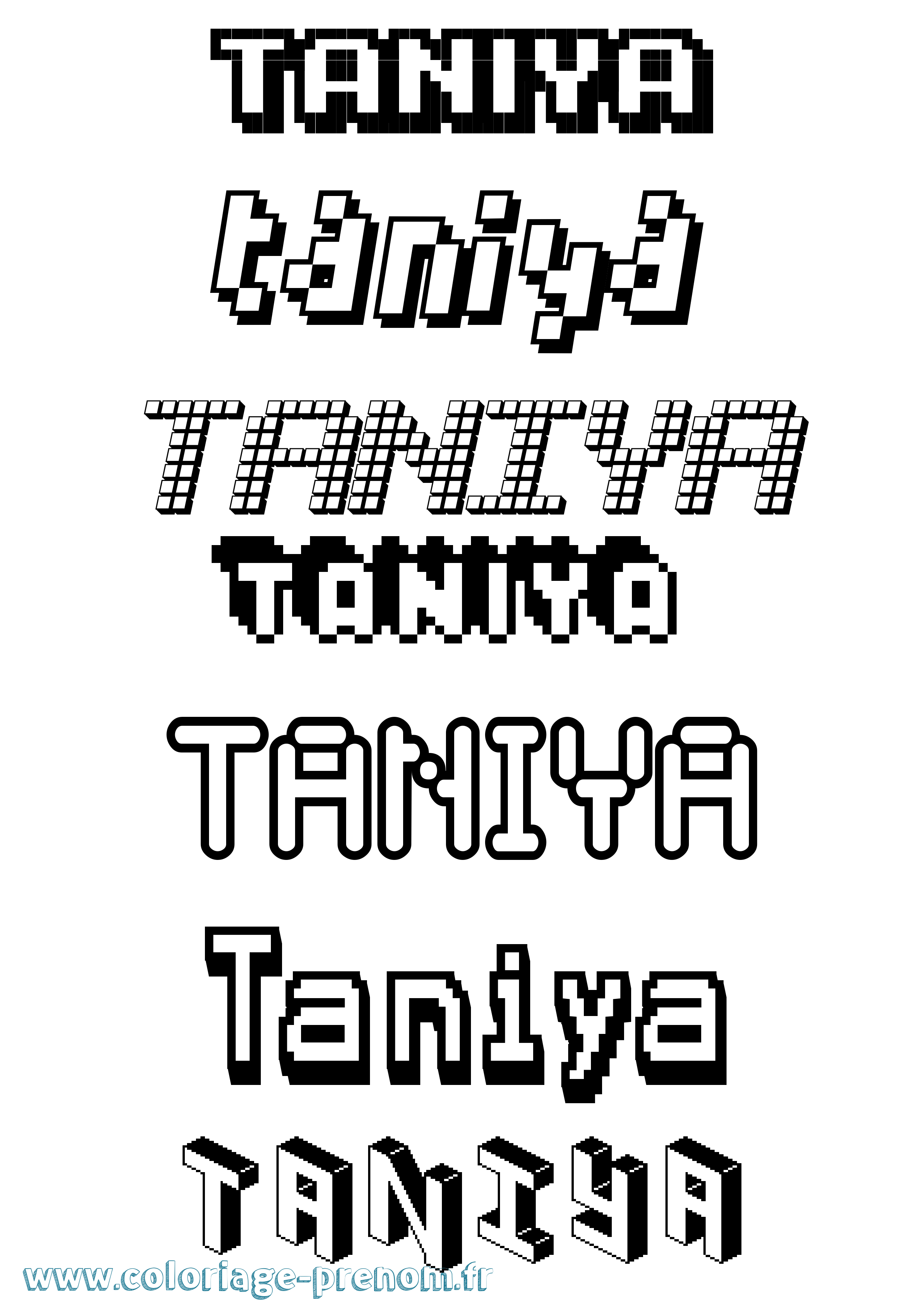 Coloriage prénom Taniya Pixel