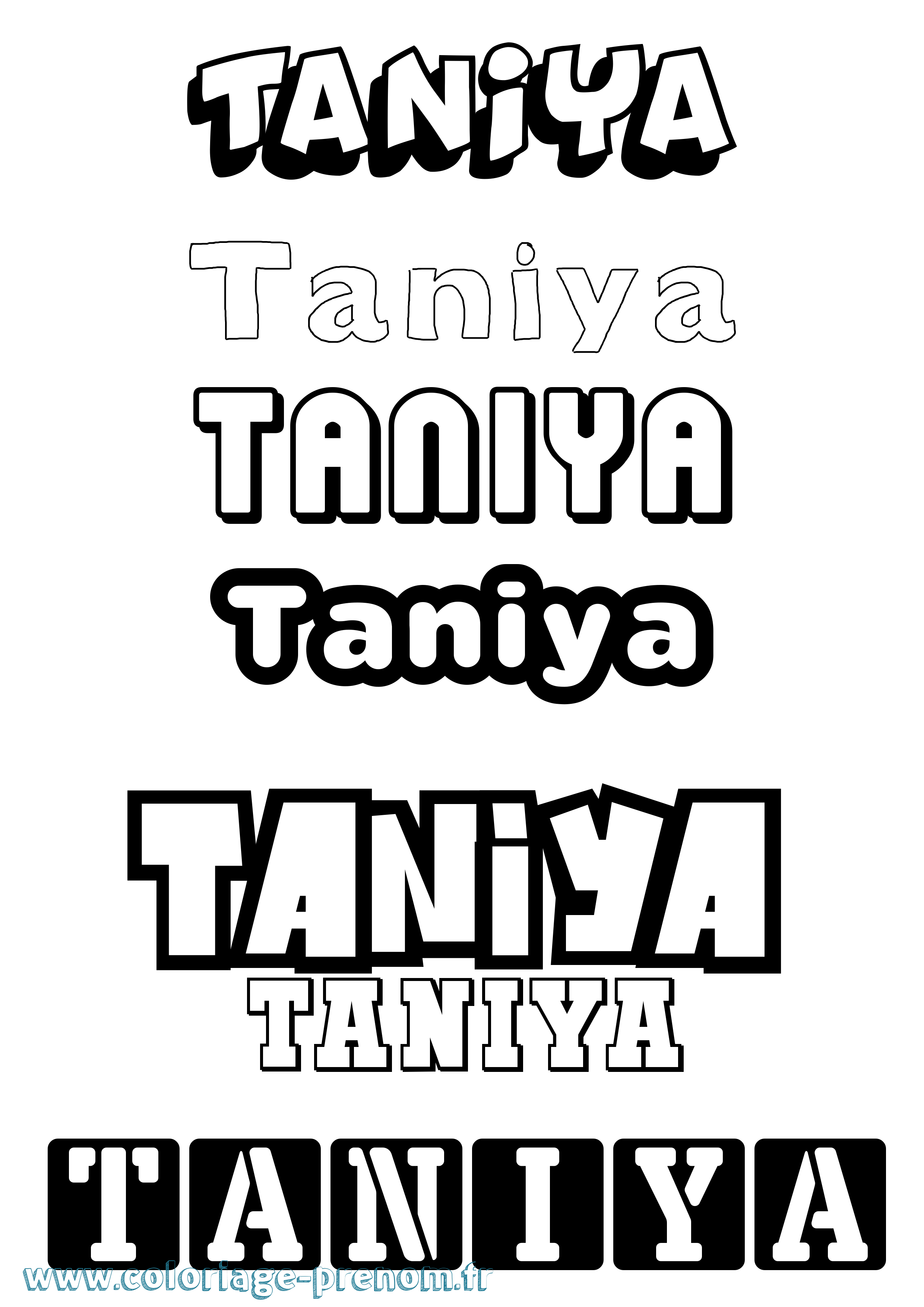 Coloriage prénom Taniya Simple