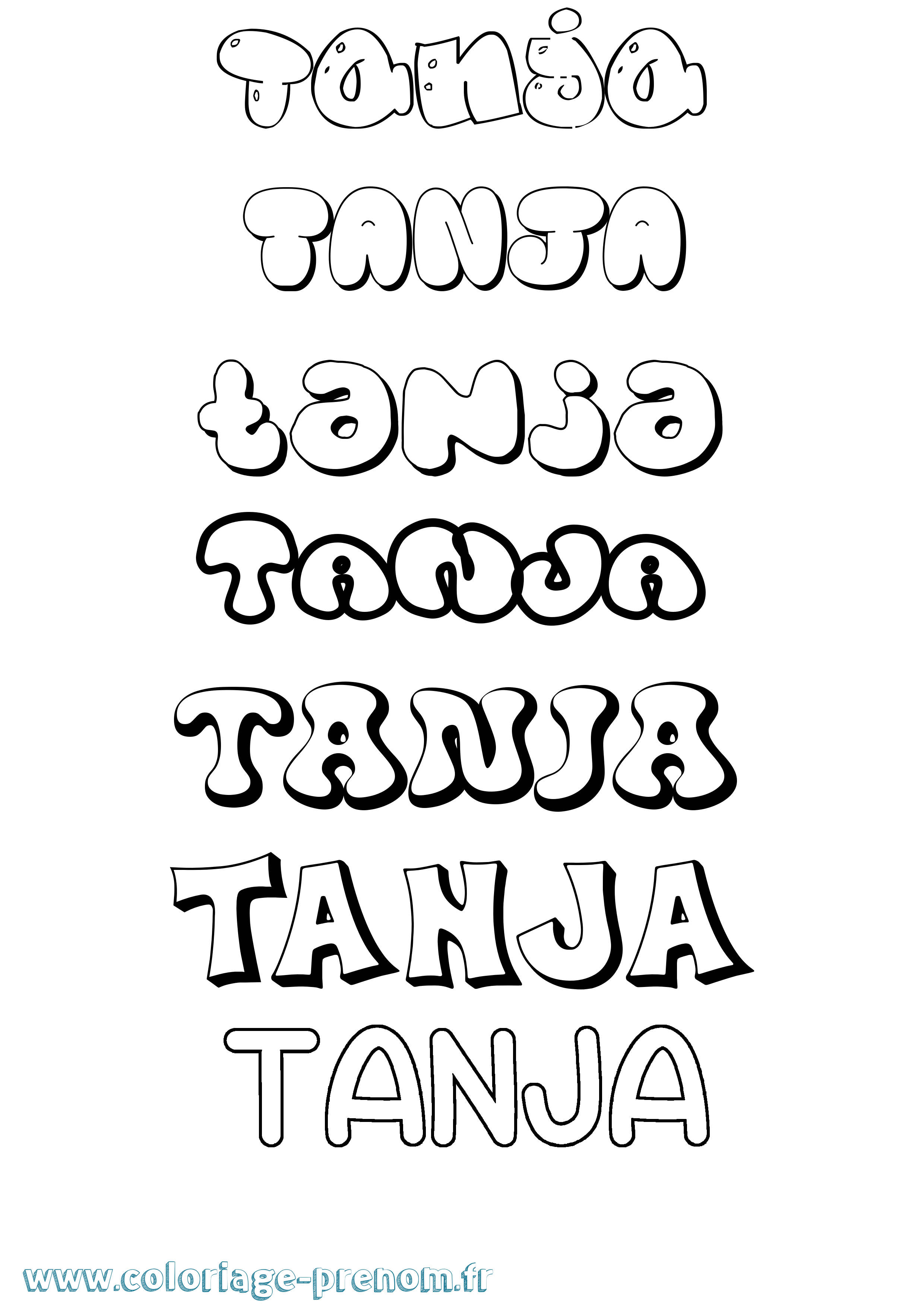Coloriage prénom Tanja Bubble