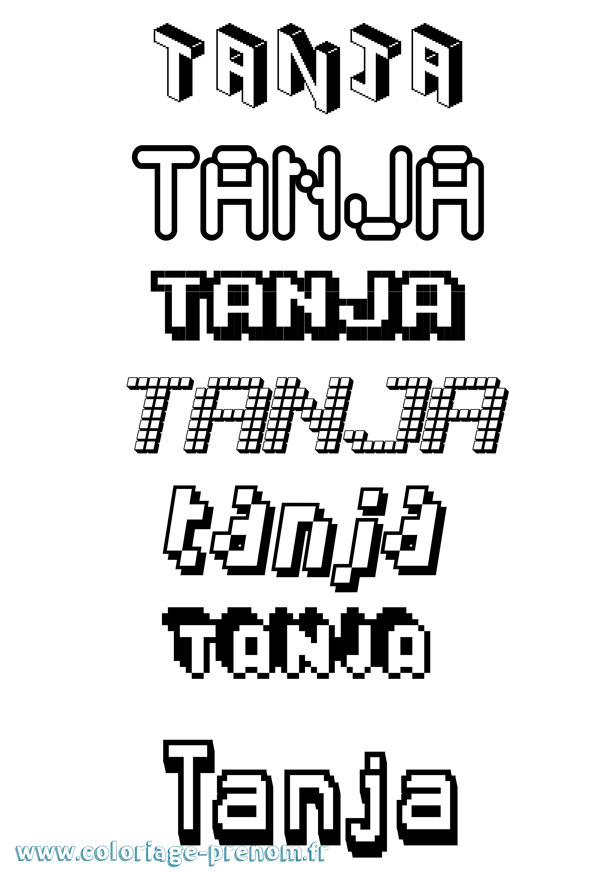 Coloriage prénom Tanja Pixel