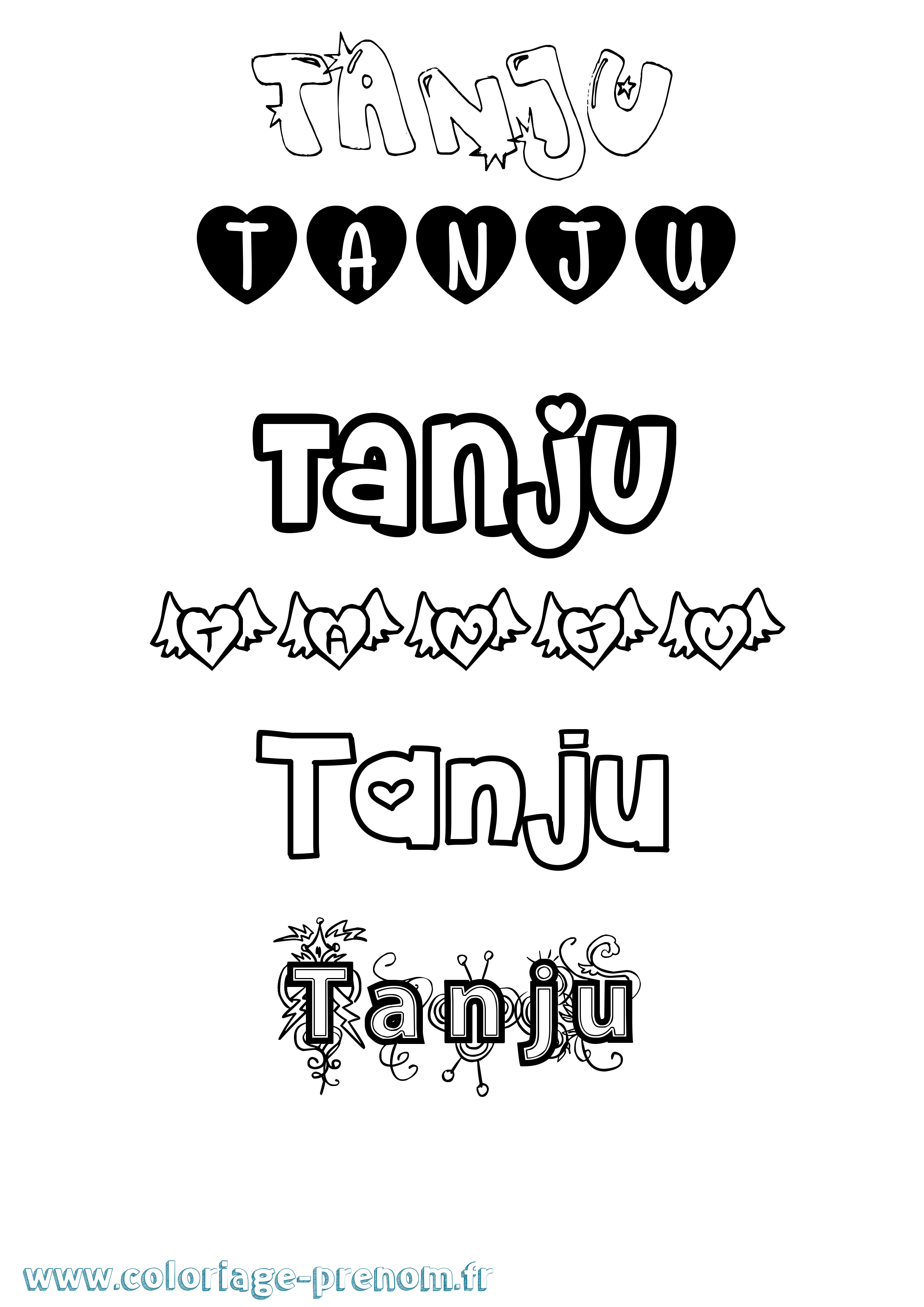 Coloriage prénom Tanju Girly