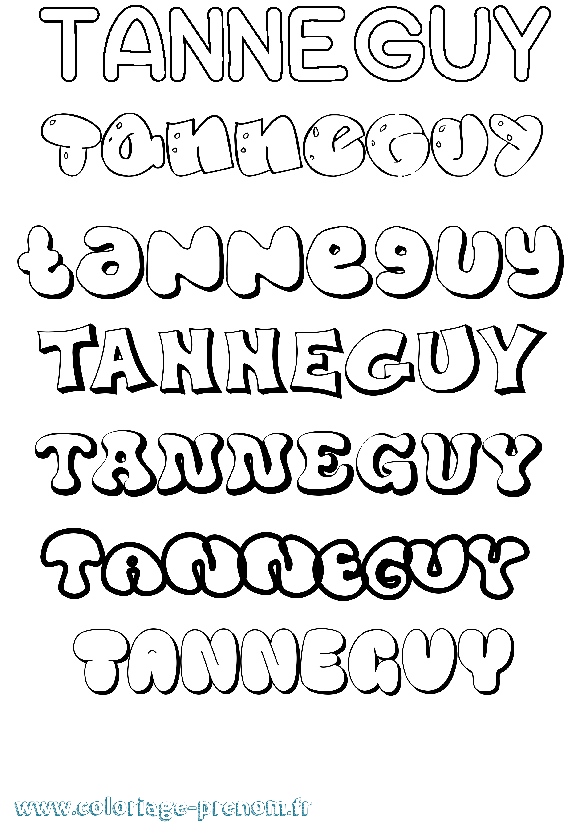 Coloriage prénom Tanneguy Bubble