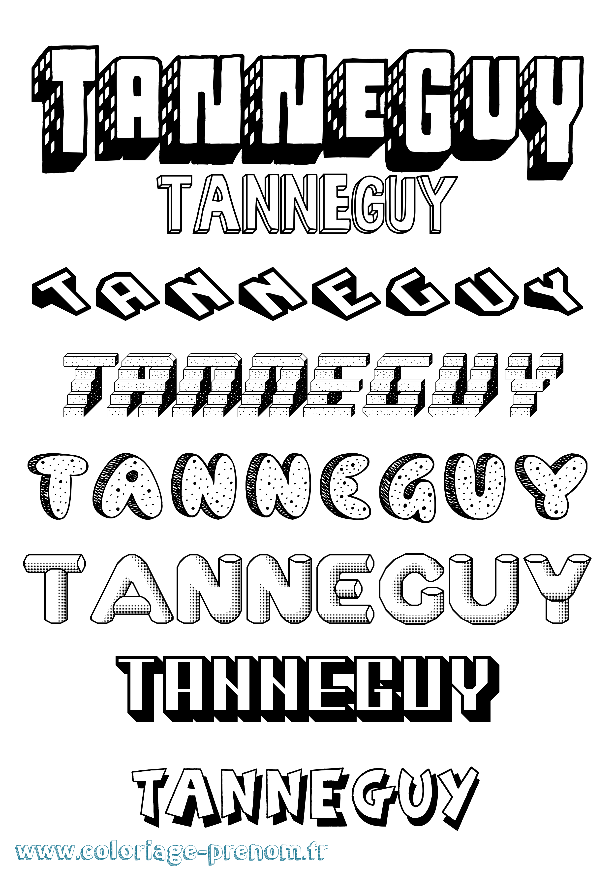 Coloriage prénom Tanneguy Effet 3D