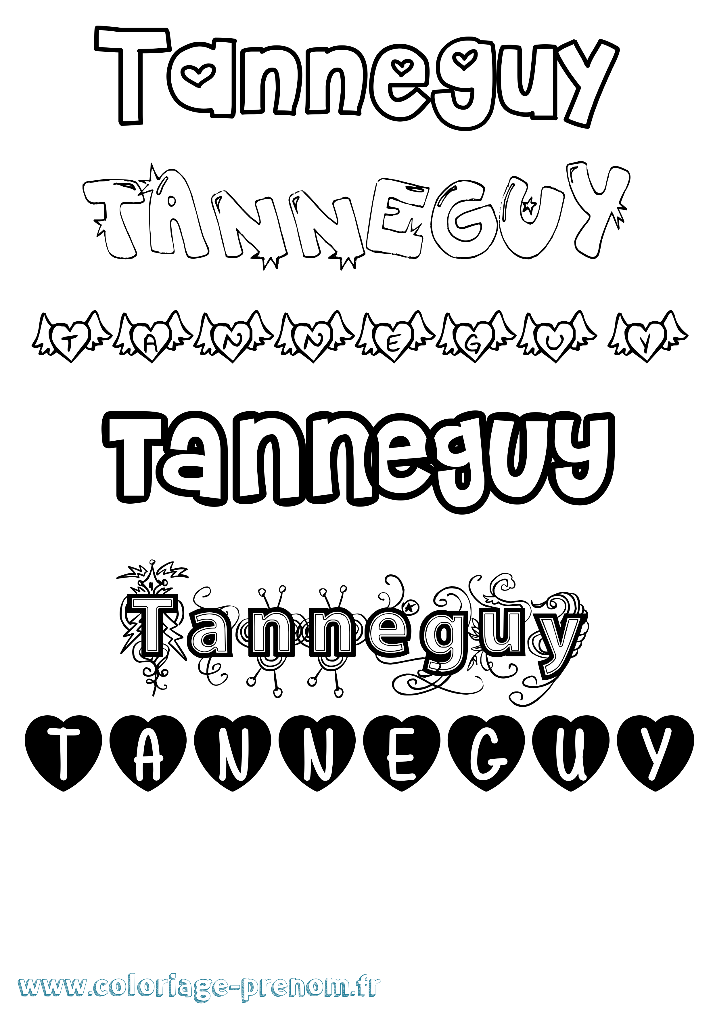 Coloriage prénom Tanneguy Girly