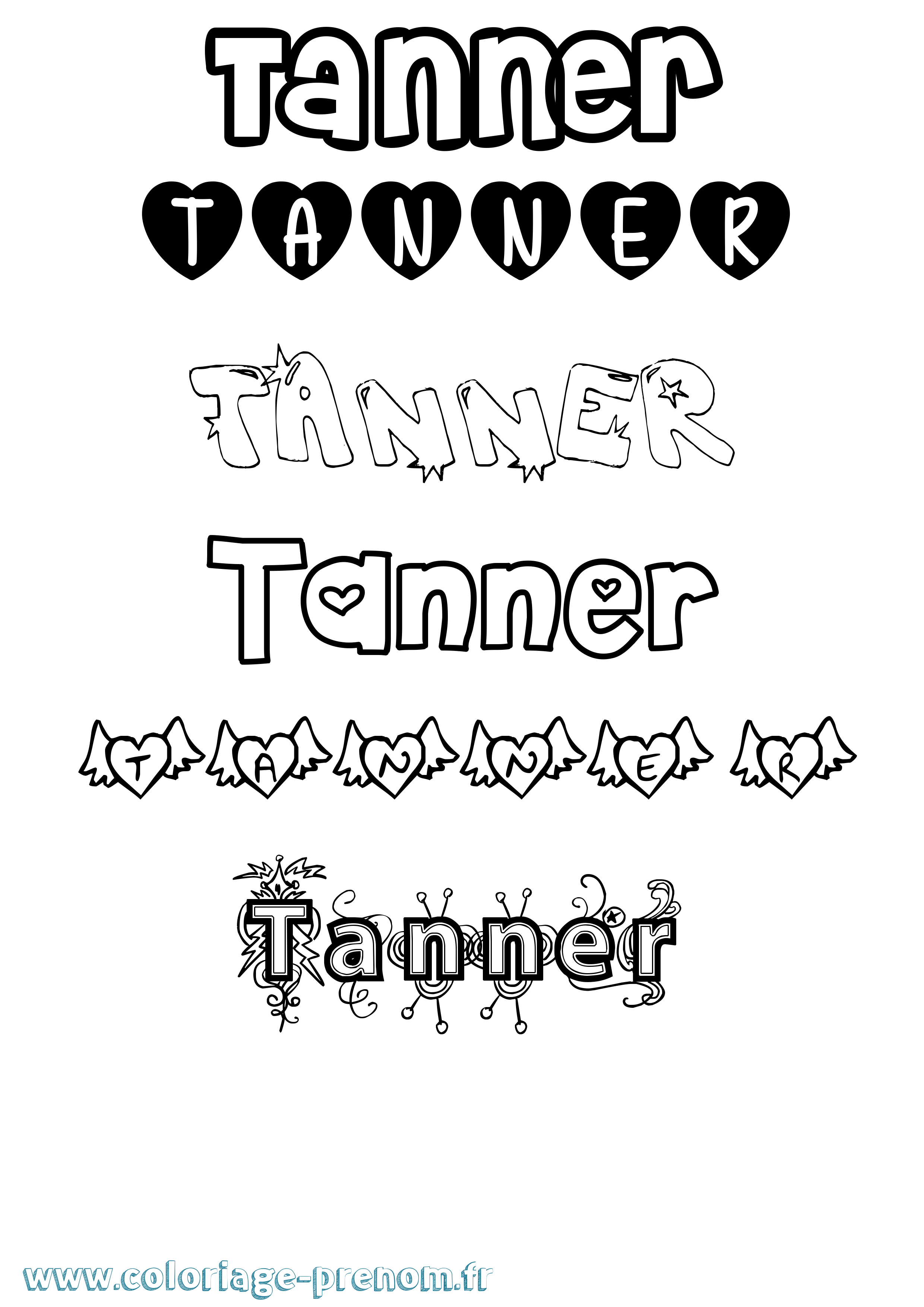Coloriage prénom Tanner Girly