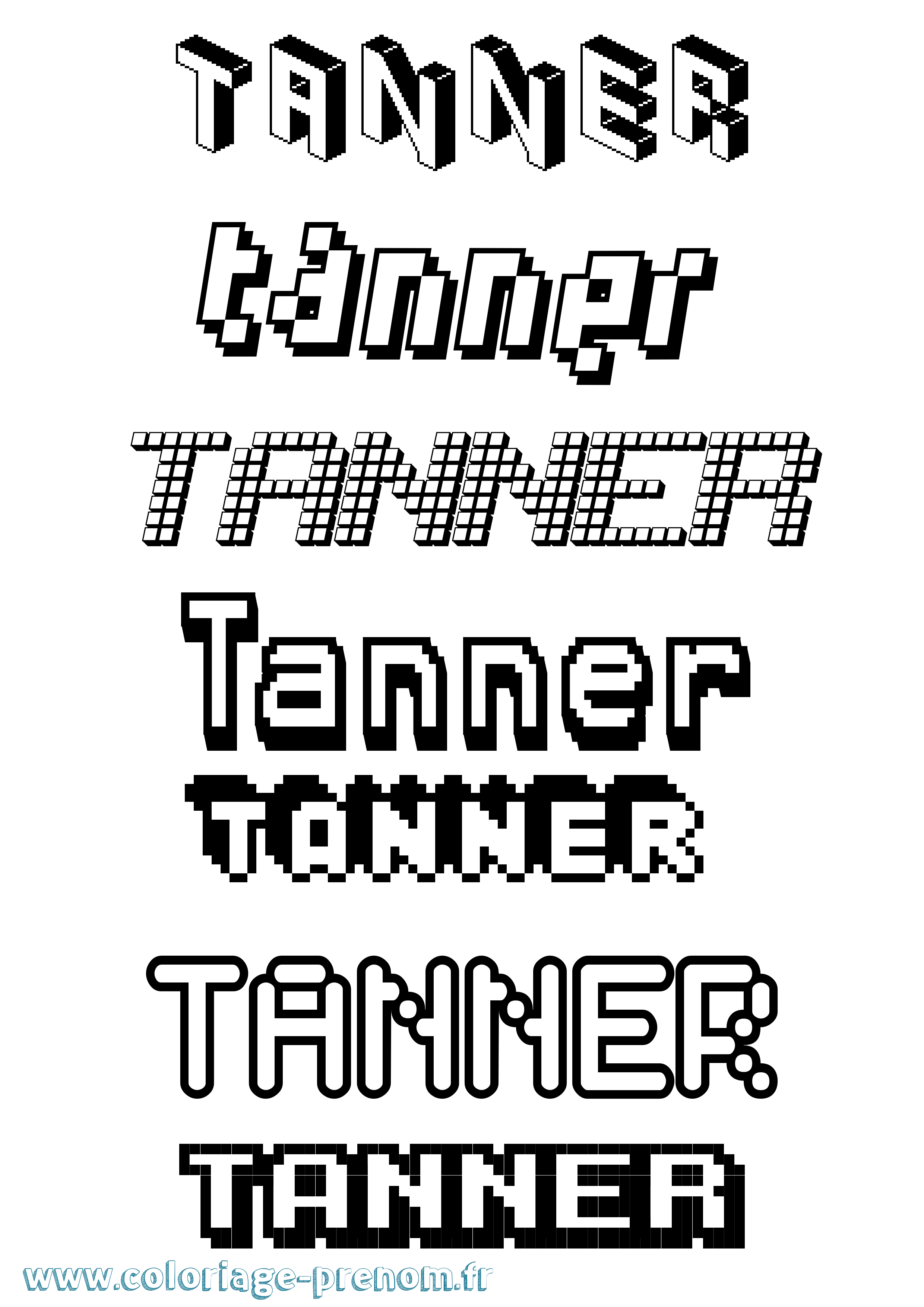 Coloriage prénom Tanner Pixel