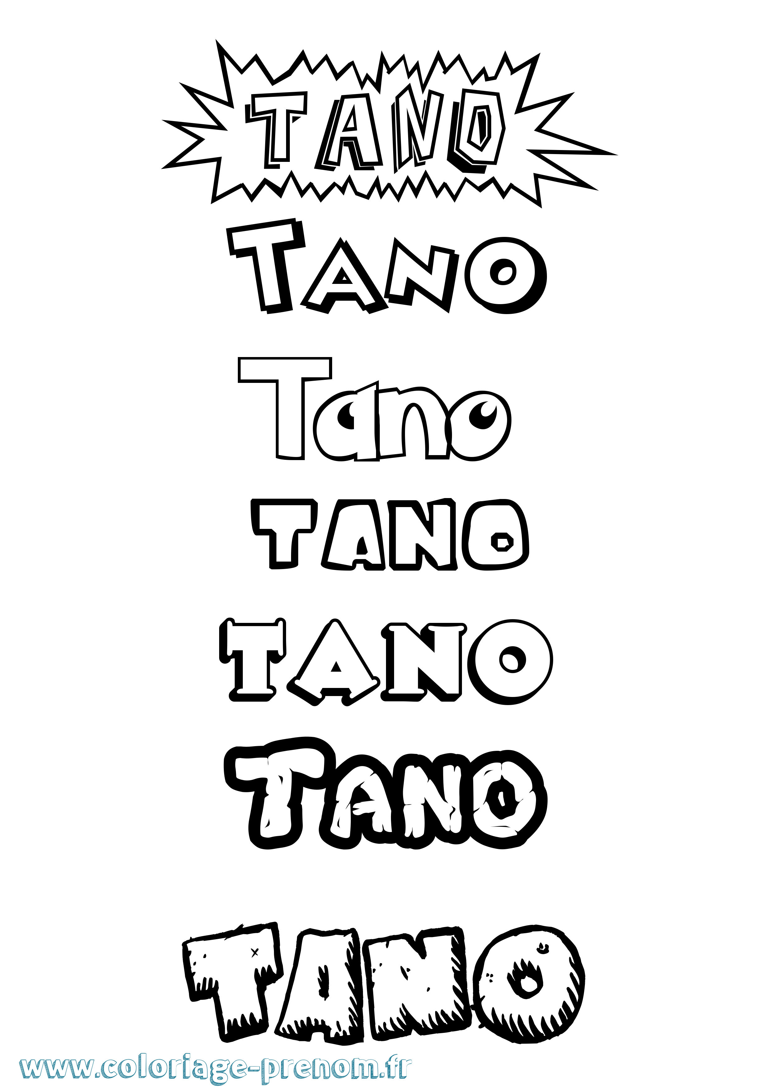 Coloriage prénom Tano Dessin Animé