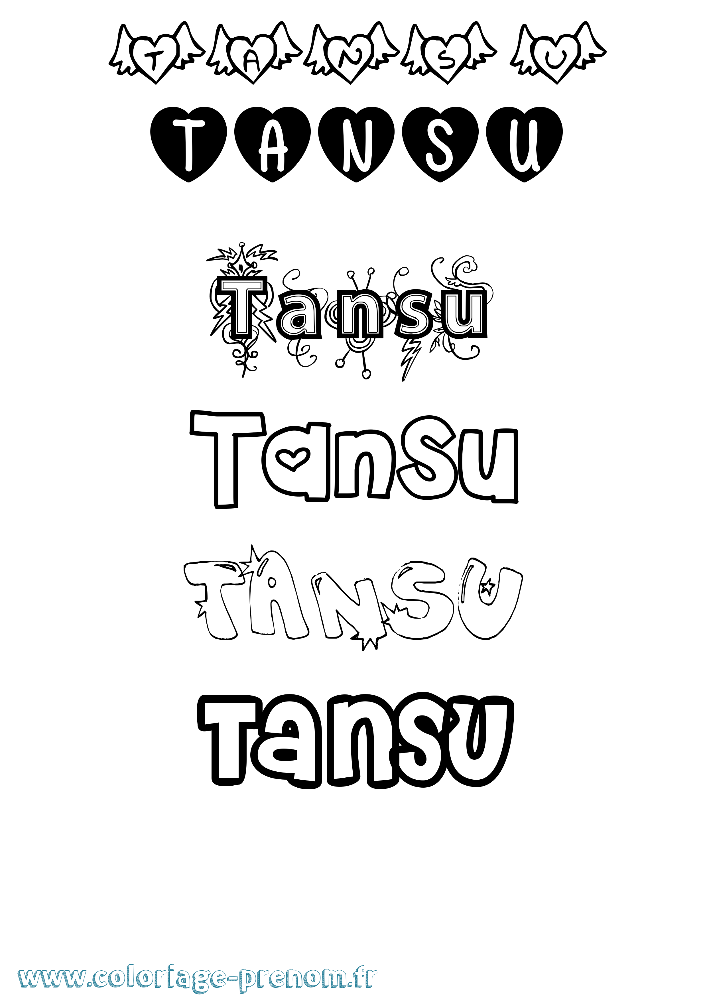 Coloriage prénom Tansu Girly