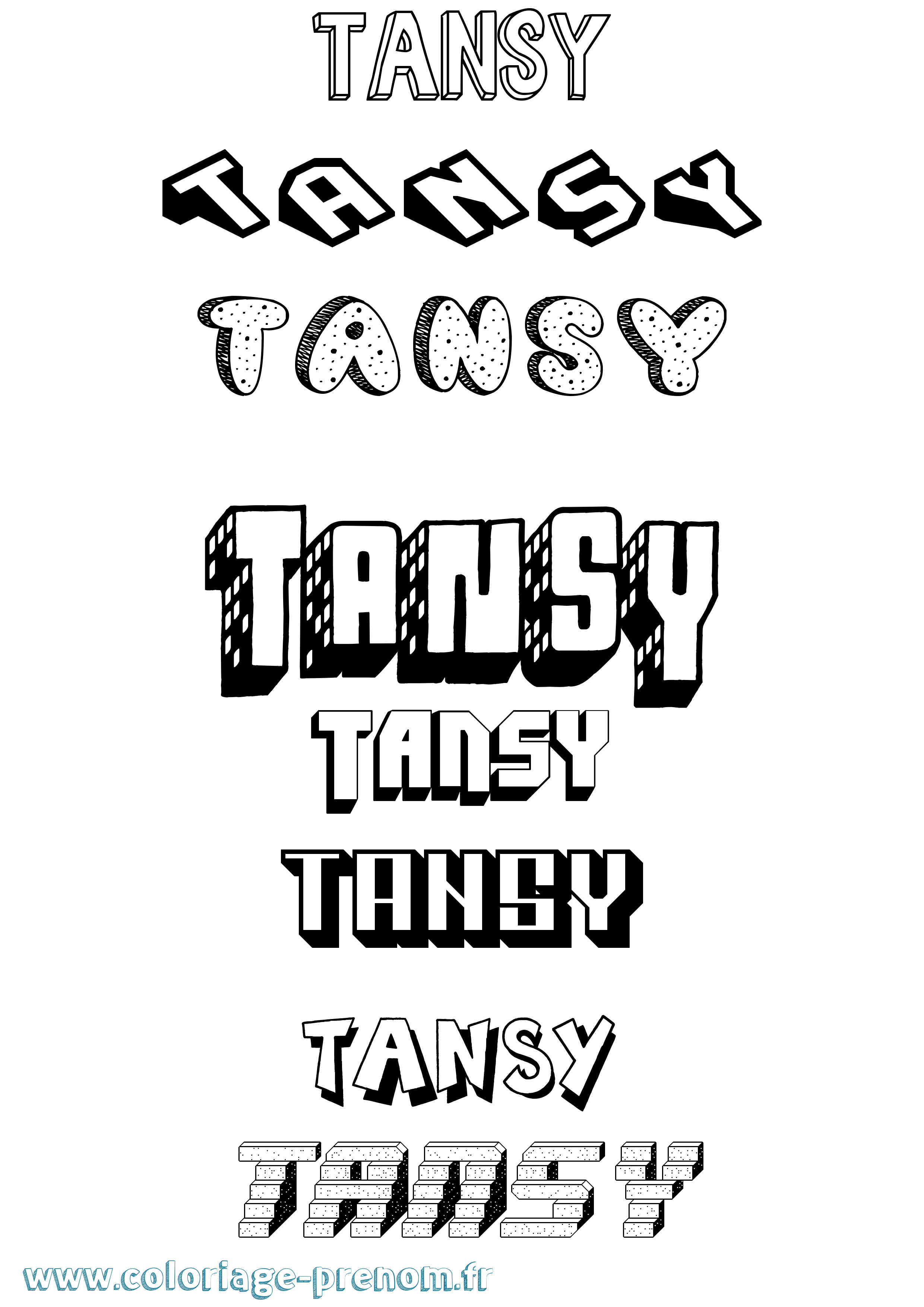 Coloriage prénom Tansy Effet 3D
