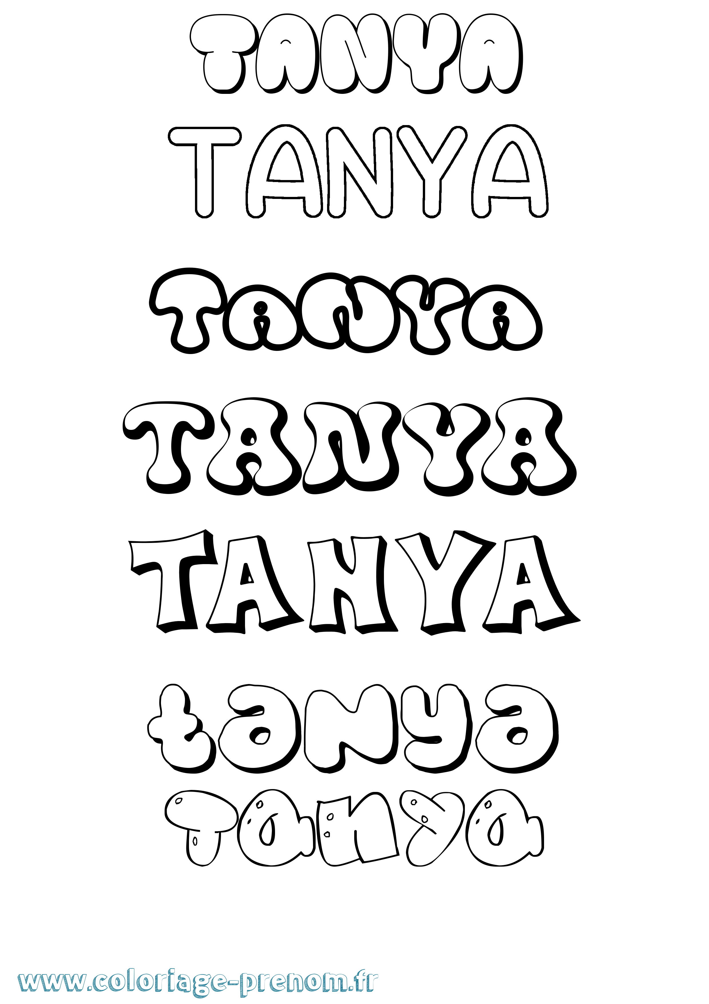 Coloriage prénom Tanya Bubble