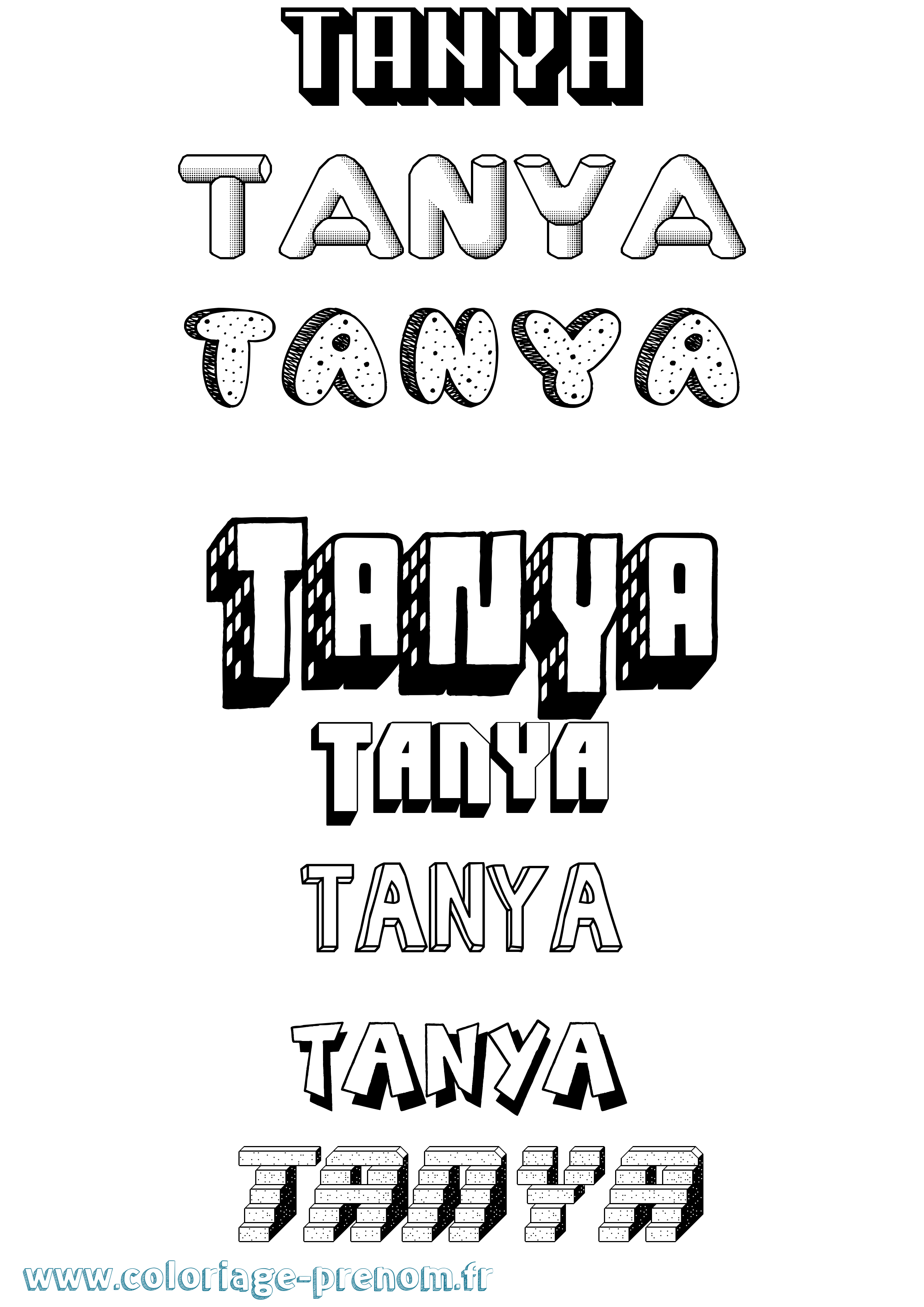 Coloriage prénom Tanya Effet 3D