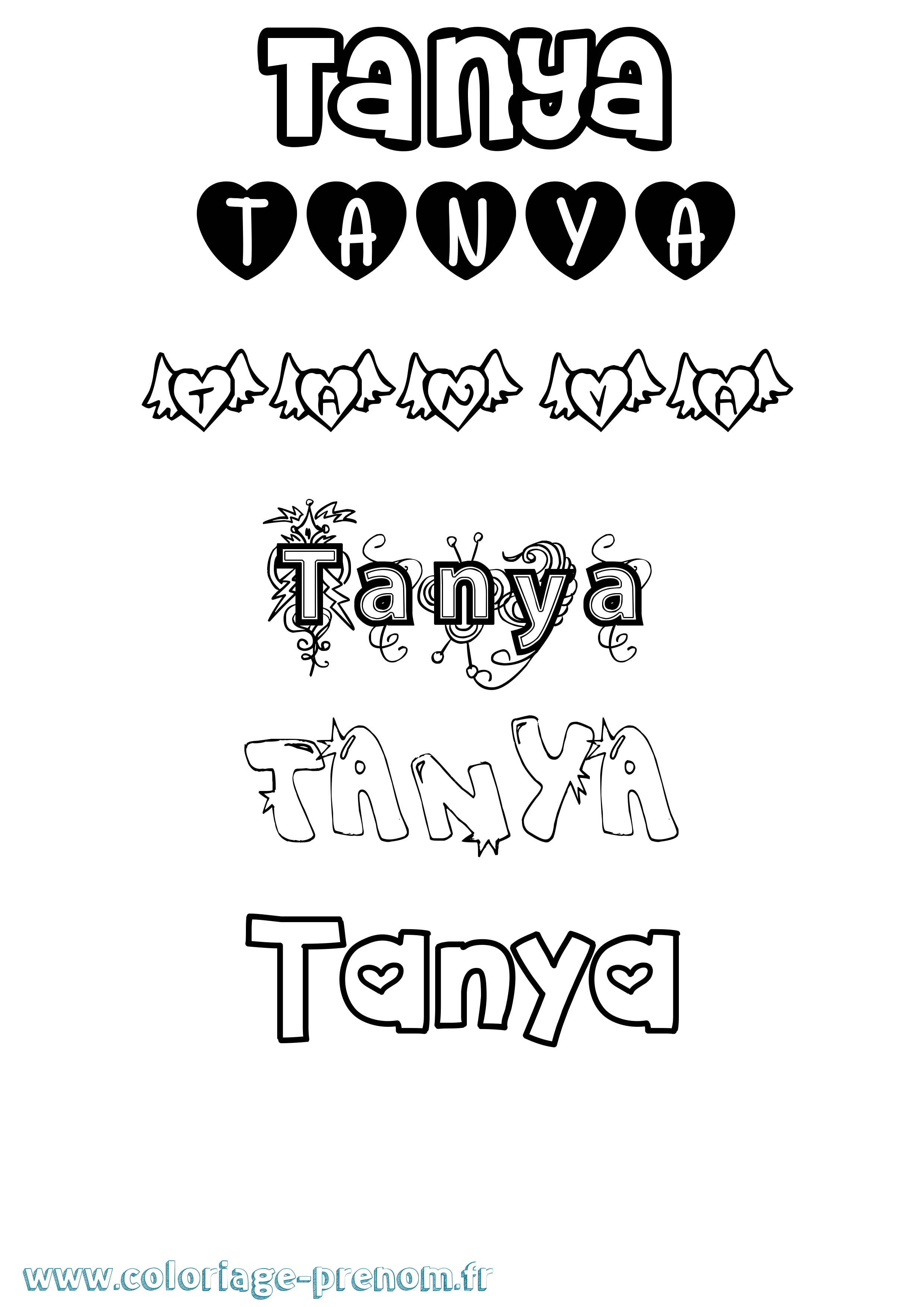 Coloriage prénom Tanya Girly