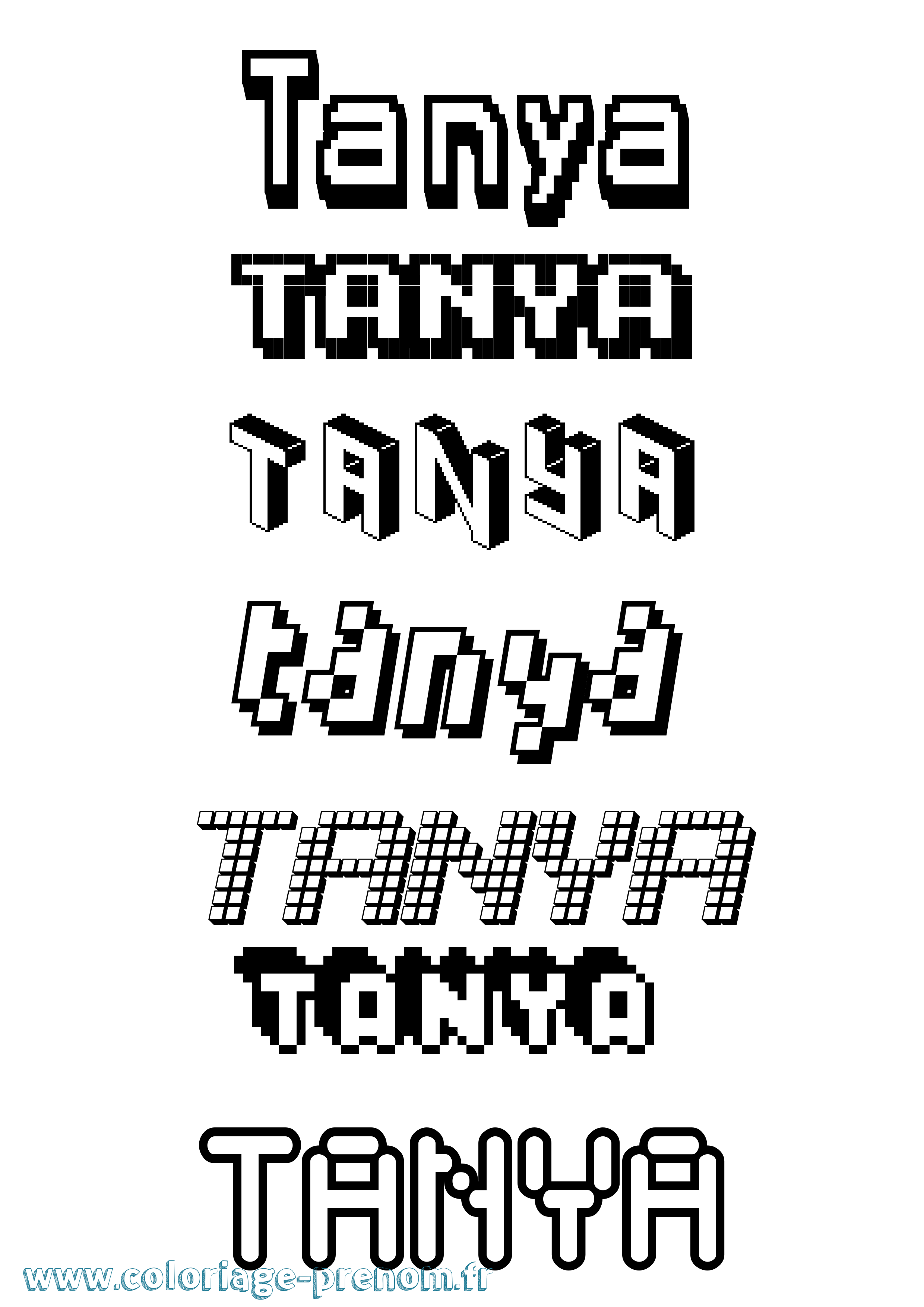 Coloriage prénom Tanya Pixel