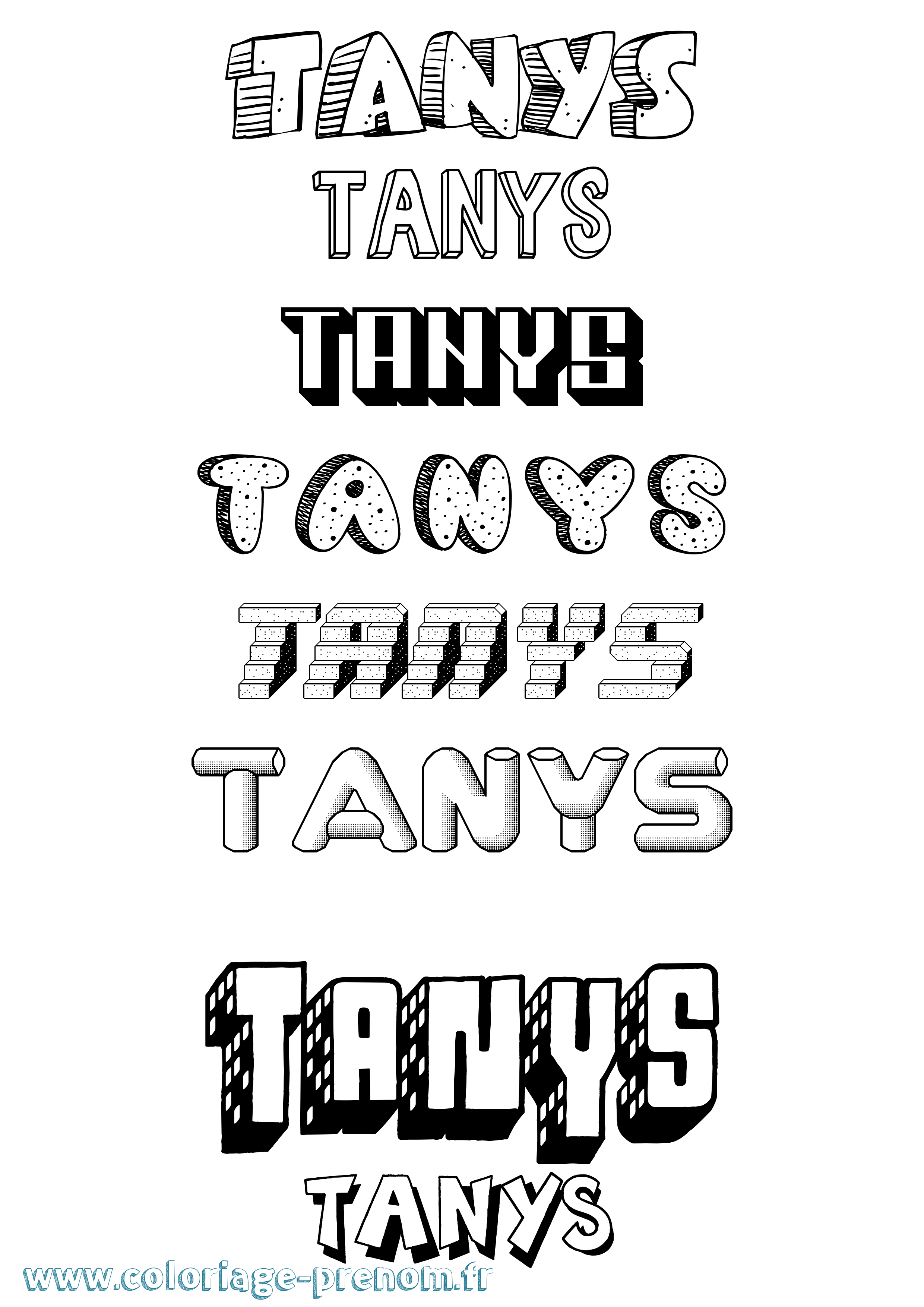 Coloriage prénom Tanys Effet 3D