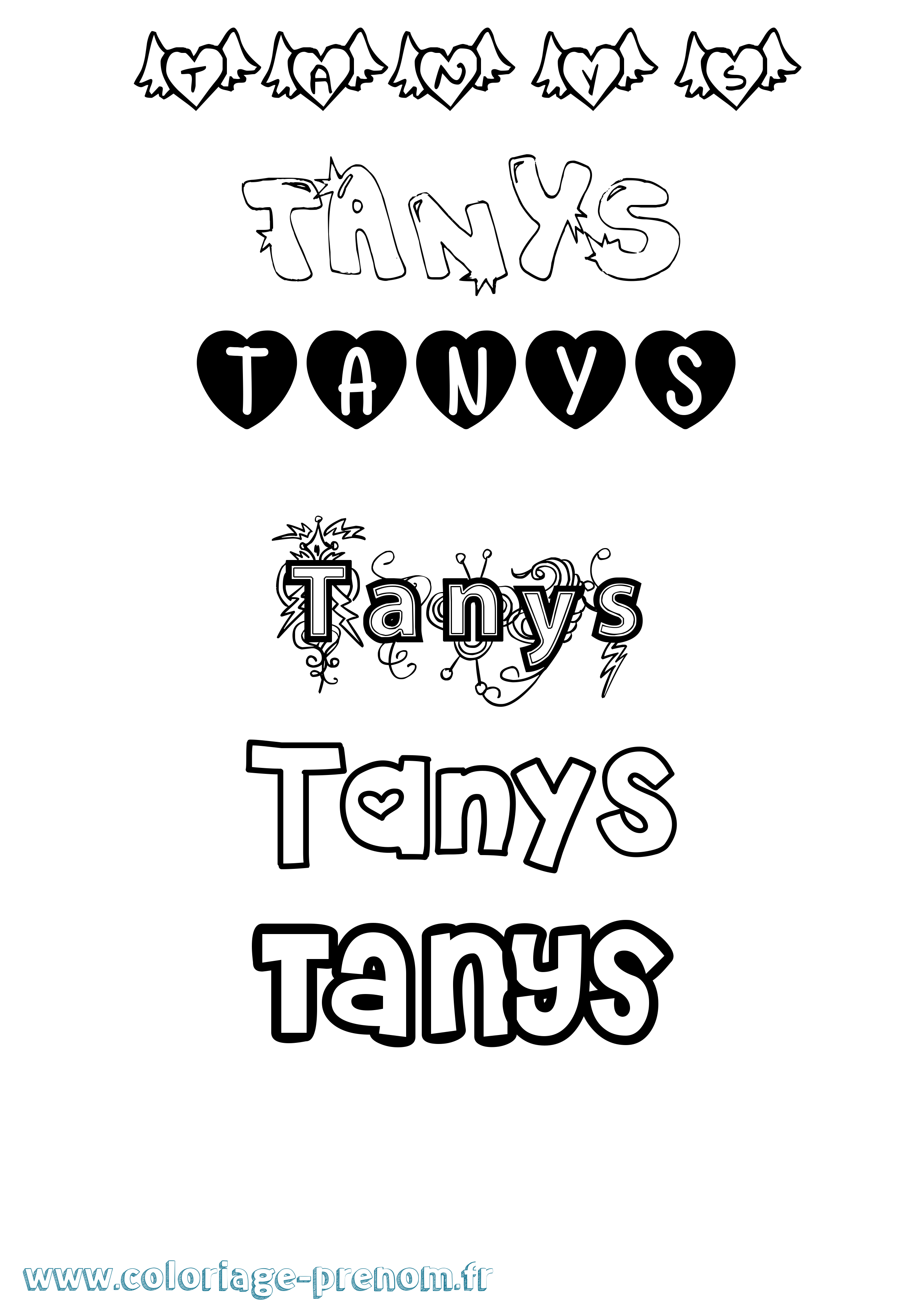 Coloriage prénom Tanys Girly
