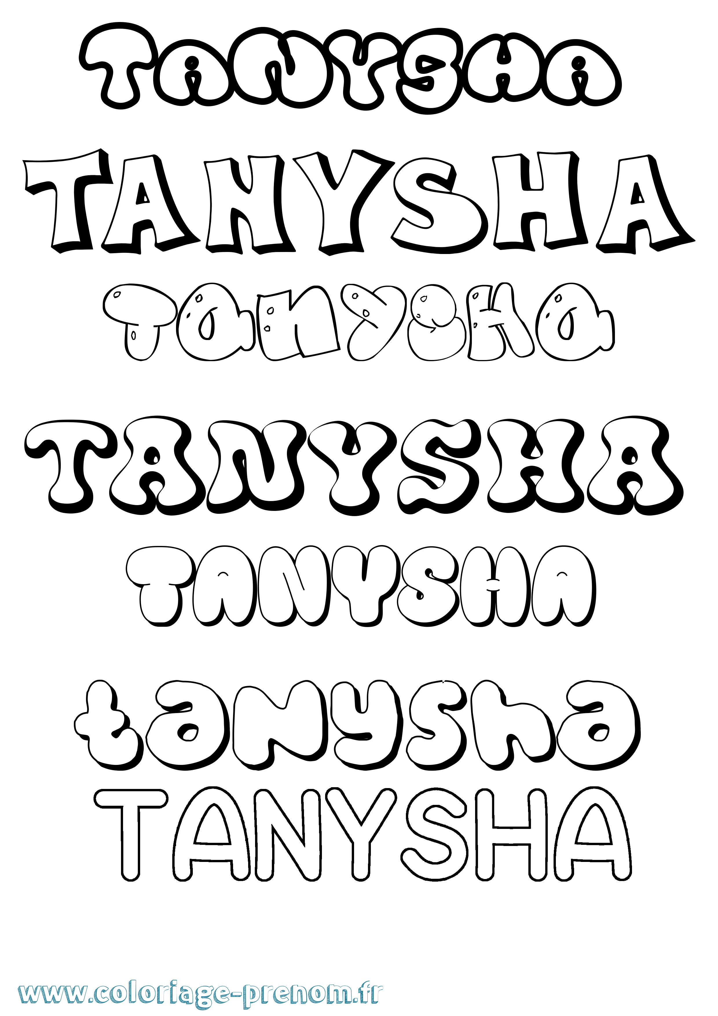 Coloriage prénom Tanysha Bubble