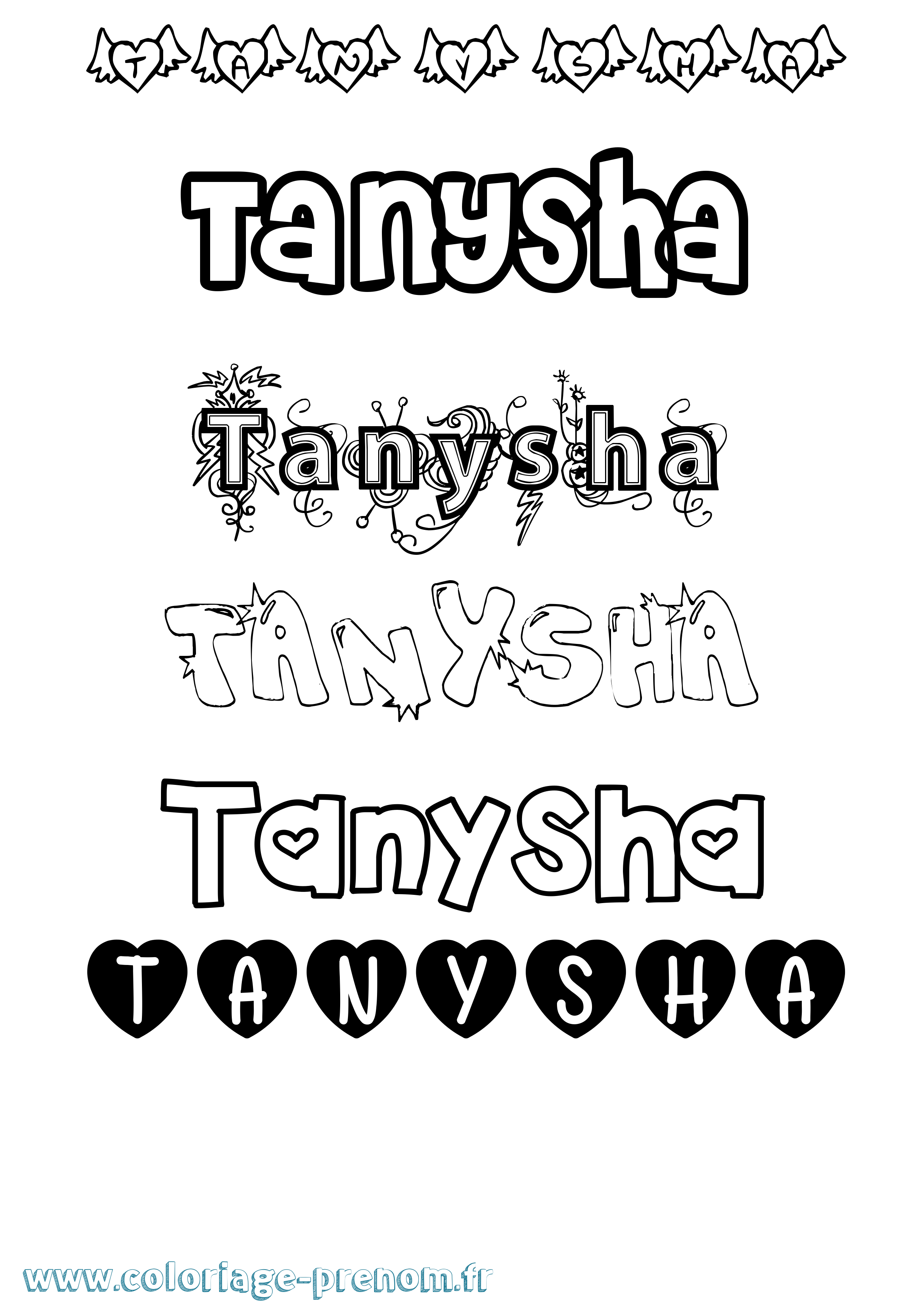 Coloriage prénom Tanysha Girly