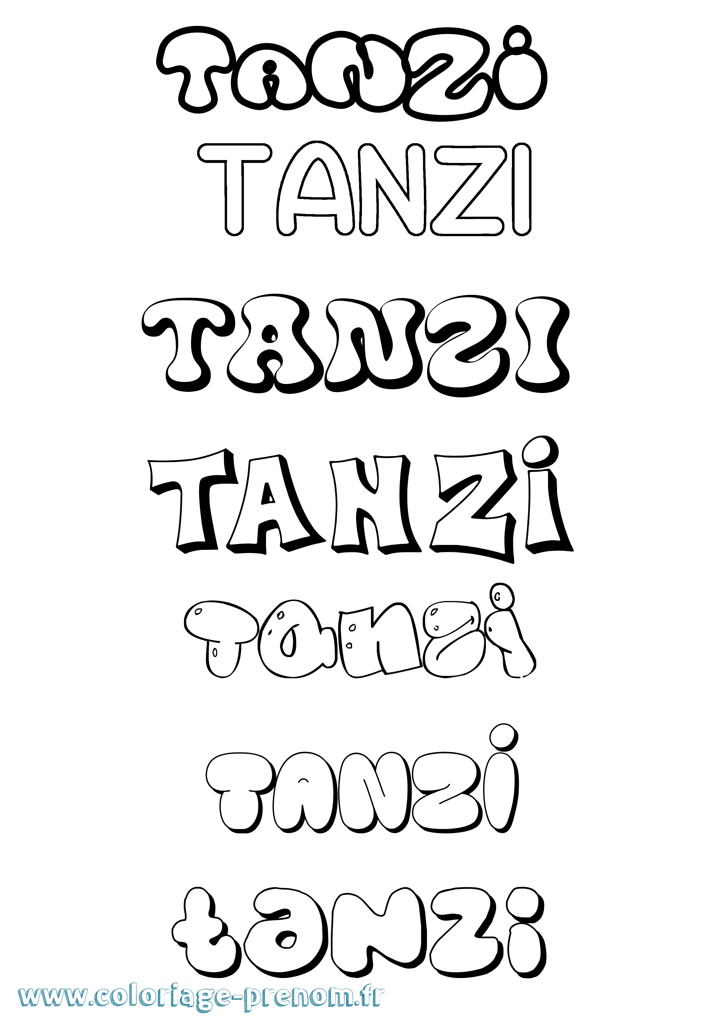 Coloriage Tanzi Bubble Coloriage prénom Tanzi Bubble