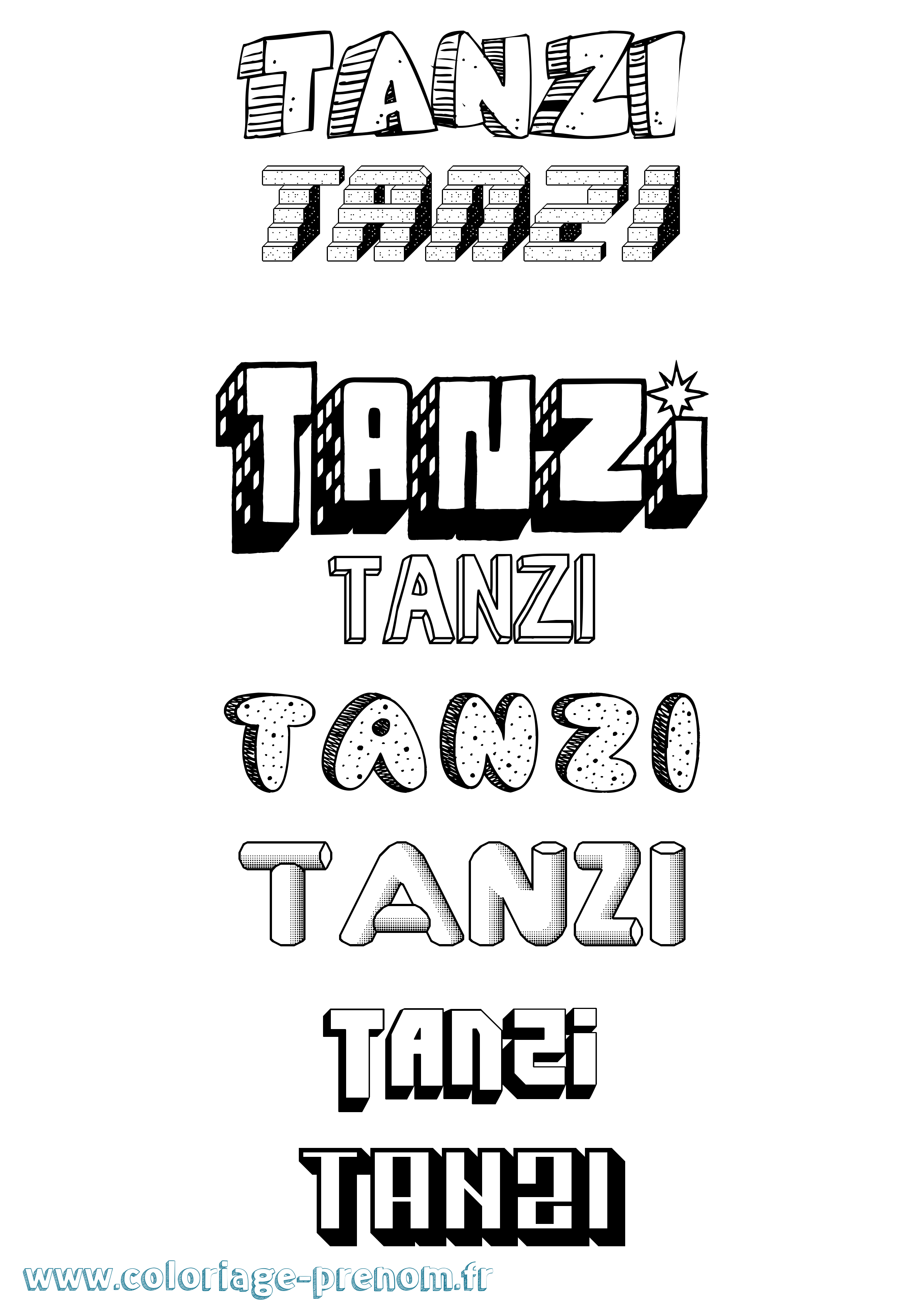 Coloriage Tanzi Effet 3D Coloriage prénom Tanzi Effet 3D