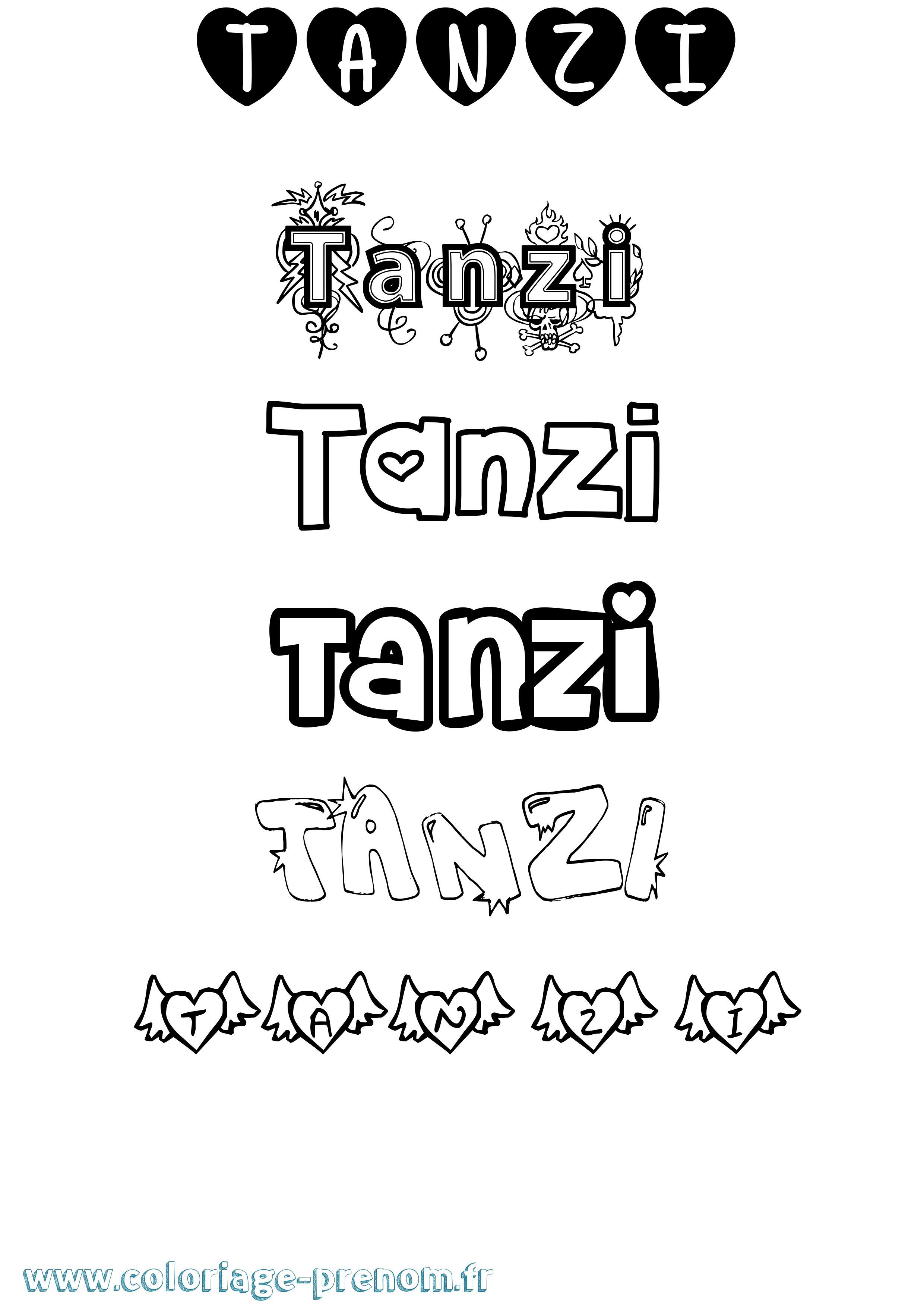 Coloriage Tanzi Girly Coloriage prénom Tanzi Girly