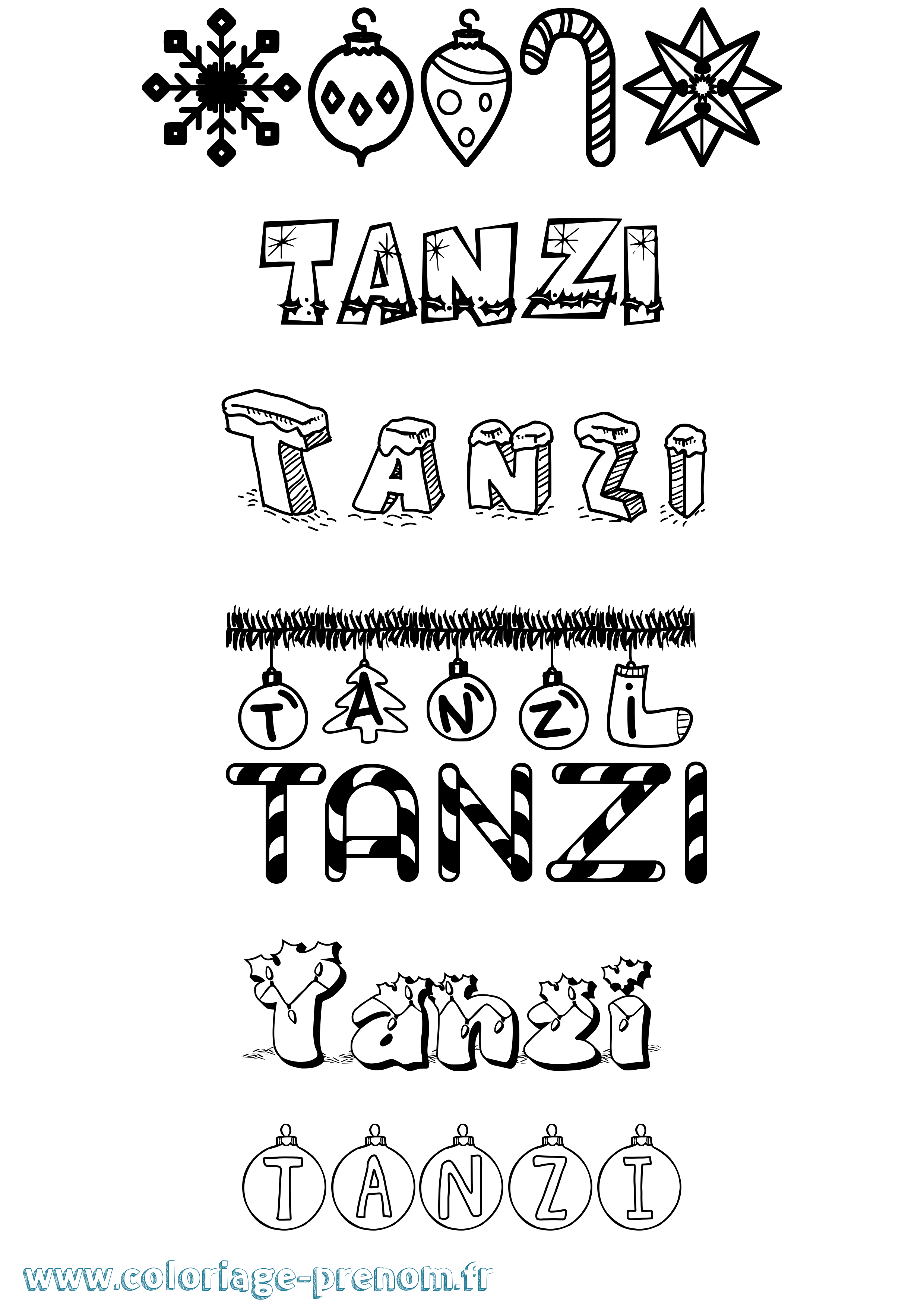 Coloriage prénom Tanzi Noël