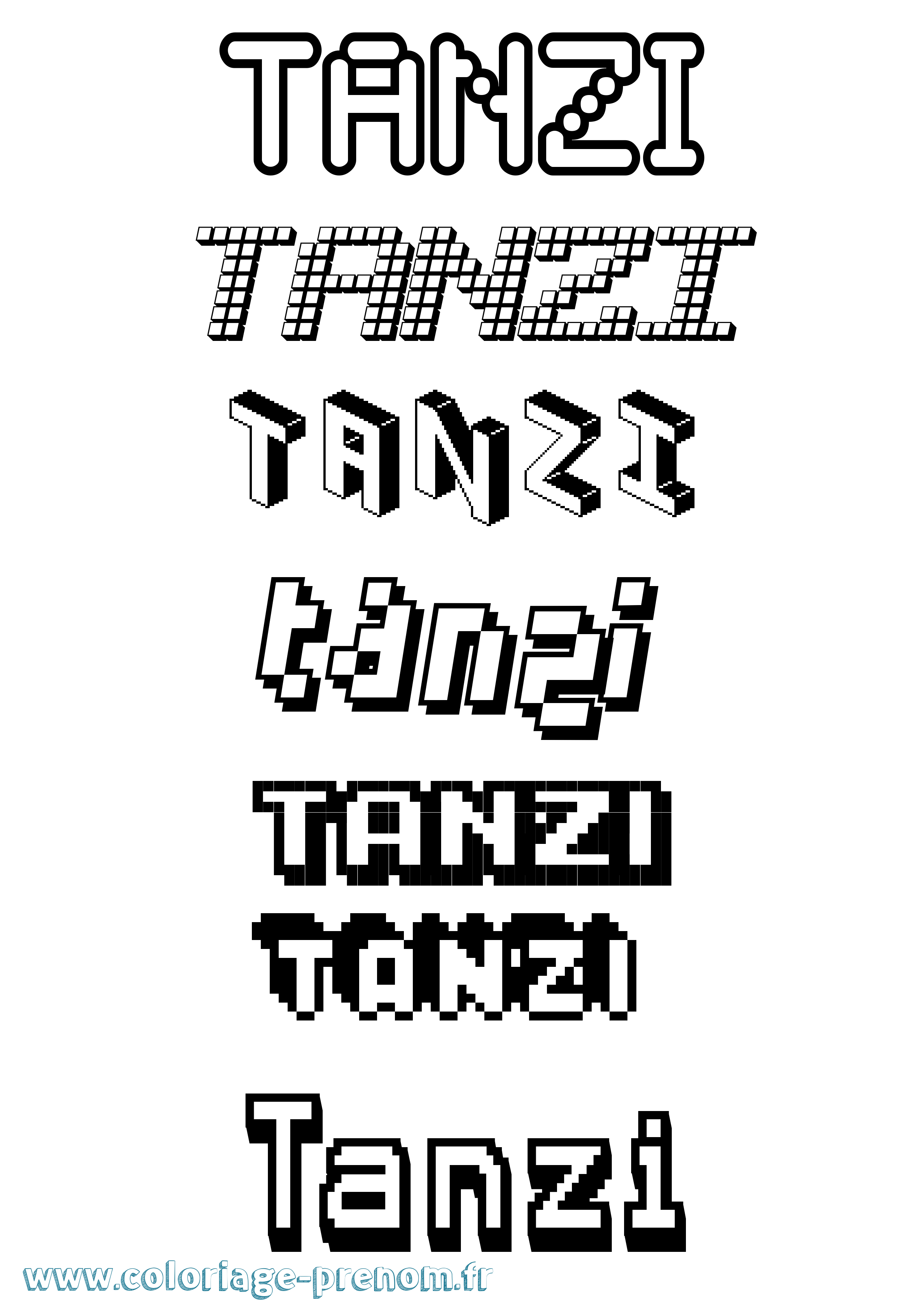 Coloriage prénom Tanzi Pixel