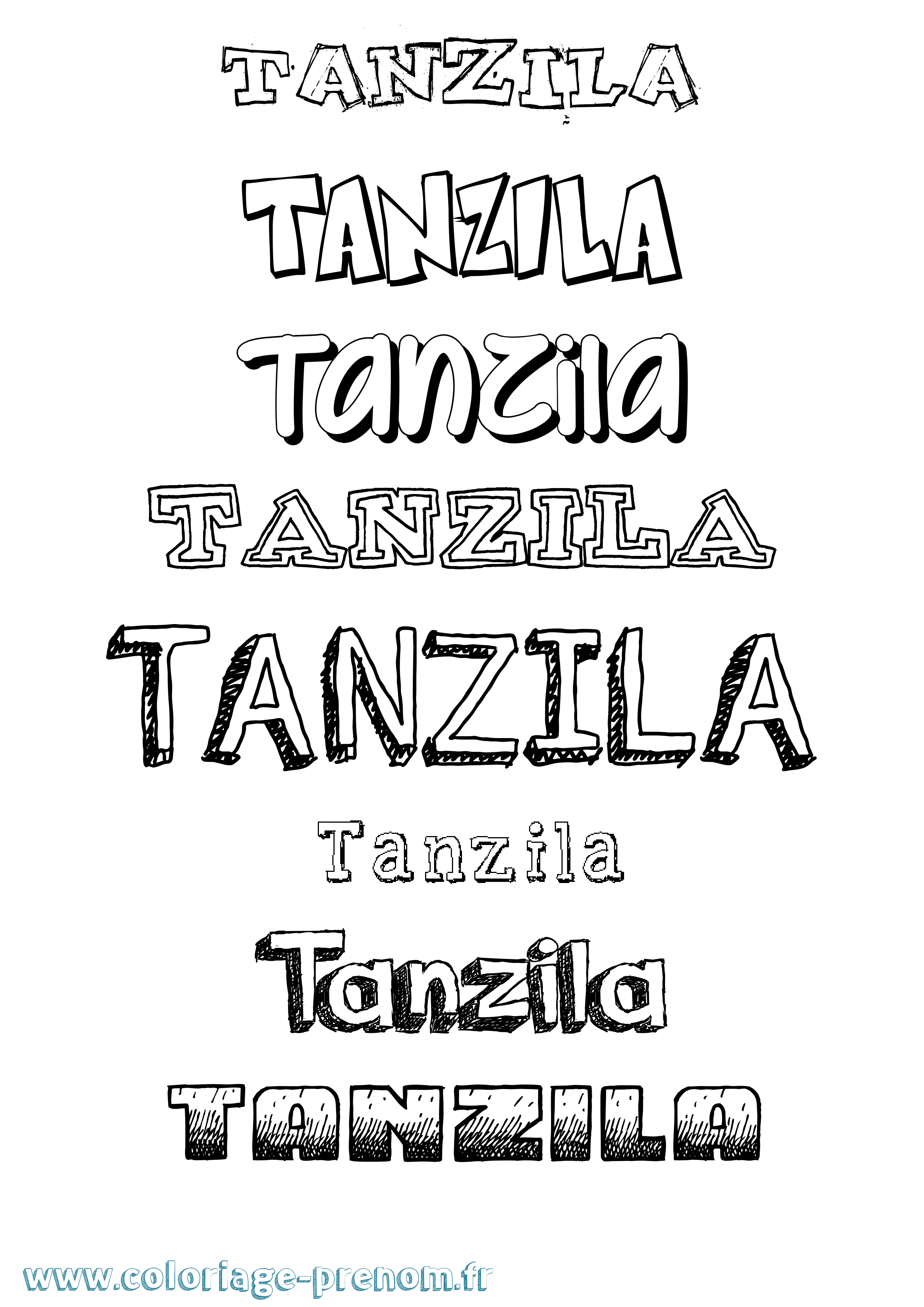 Coloriage prénom Tanzila Dessiné