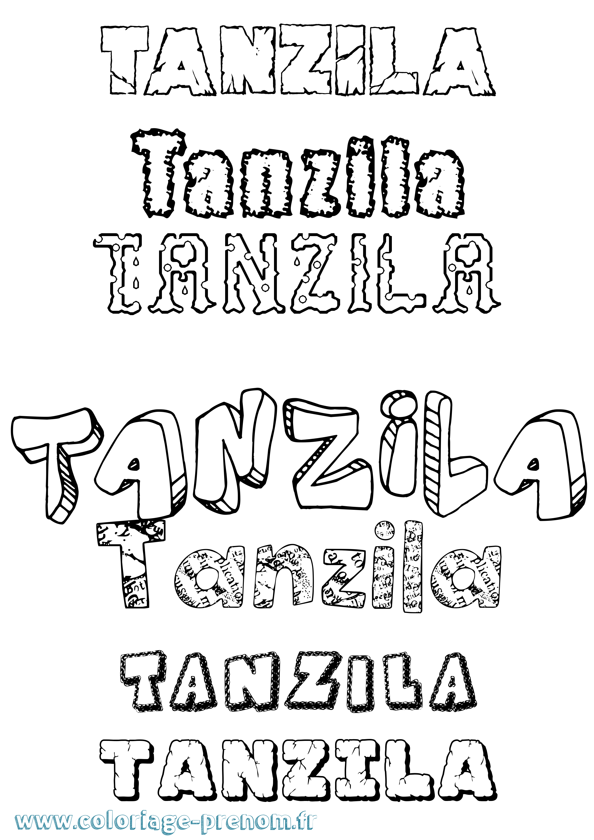 Coloriage prénom Tanzila Destructuré