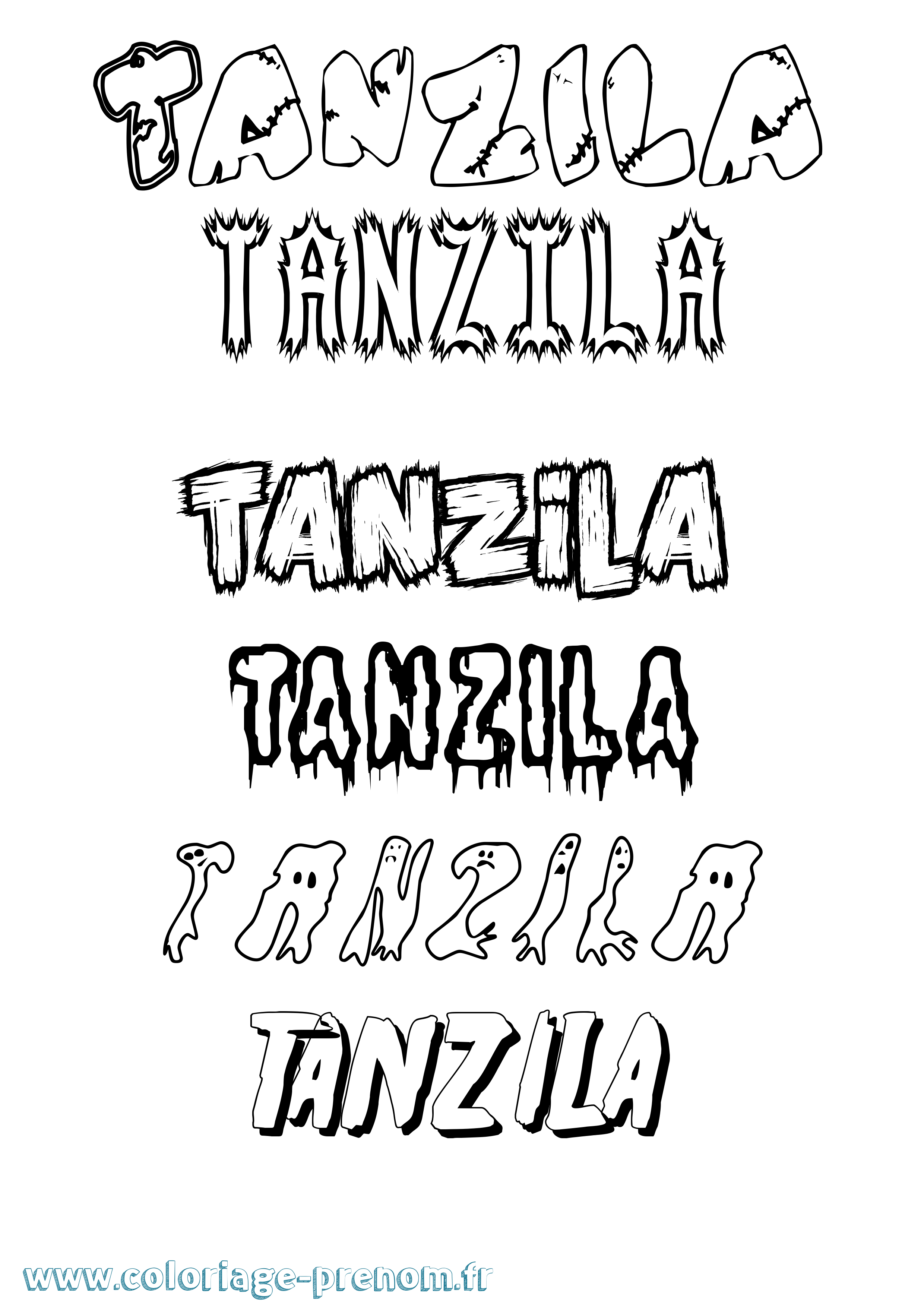 Coloriage prénom Tanzila Frisson
