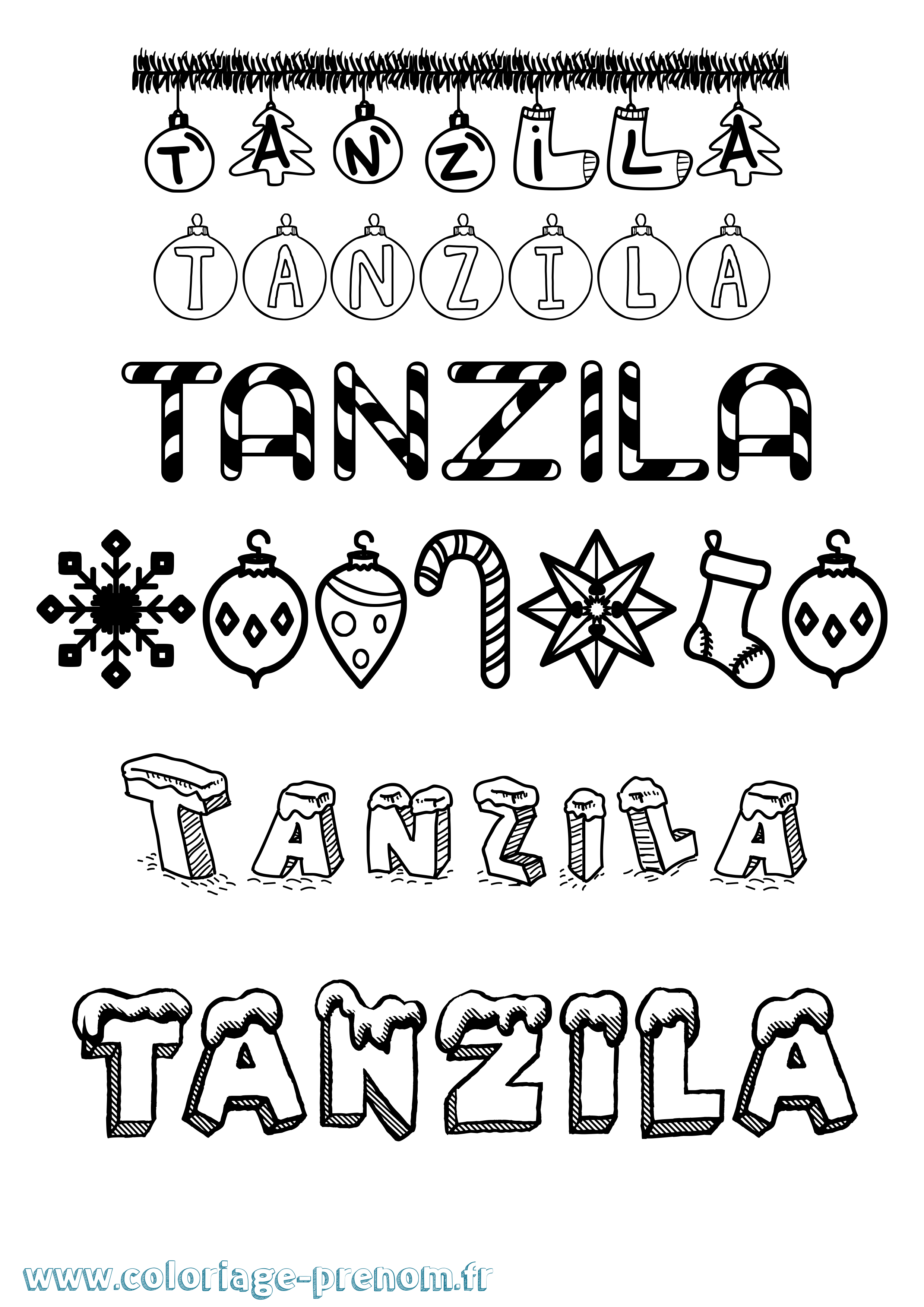 Coloriage prénom Tanzila Noël