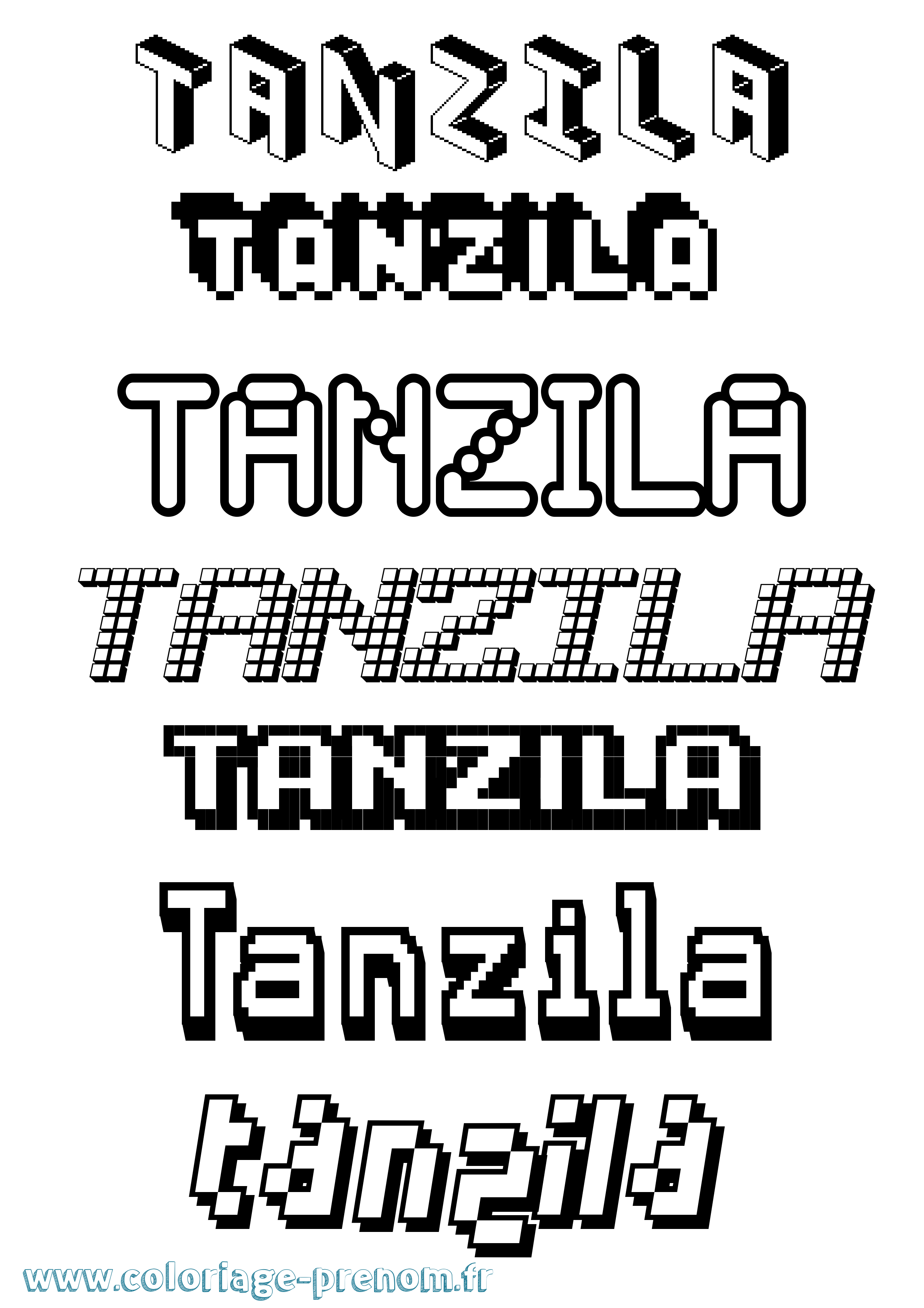 Coloriage prénom Tanzila Pixel